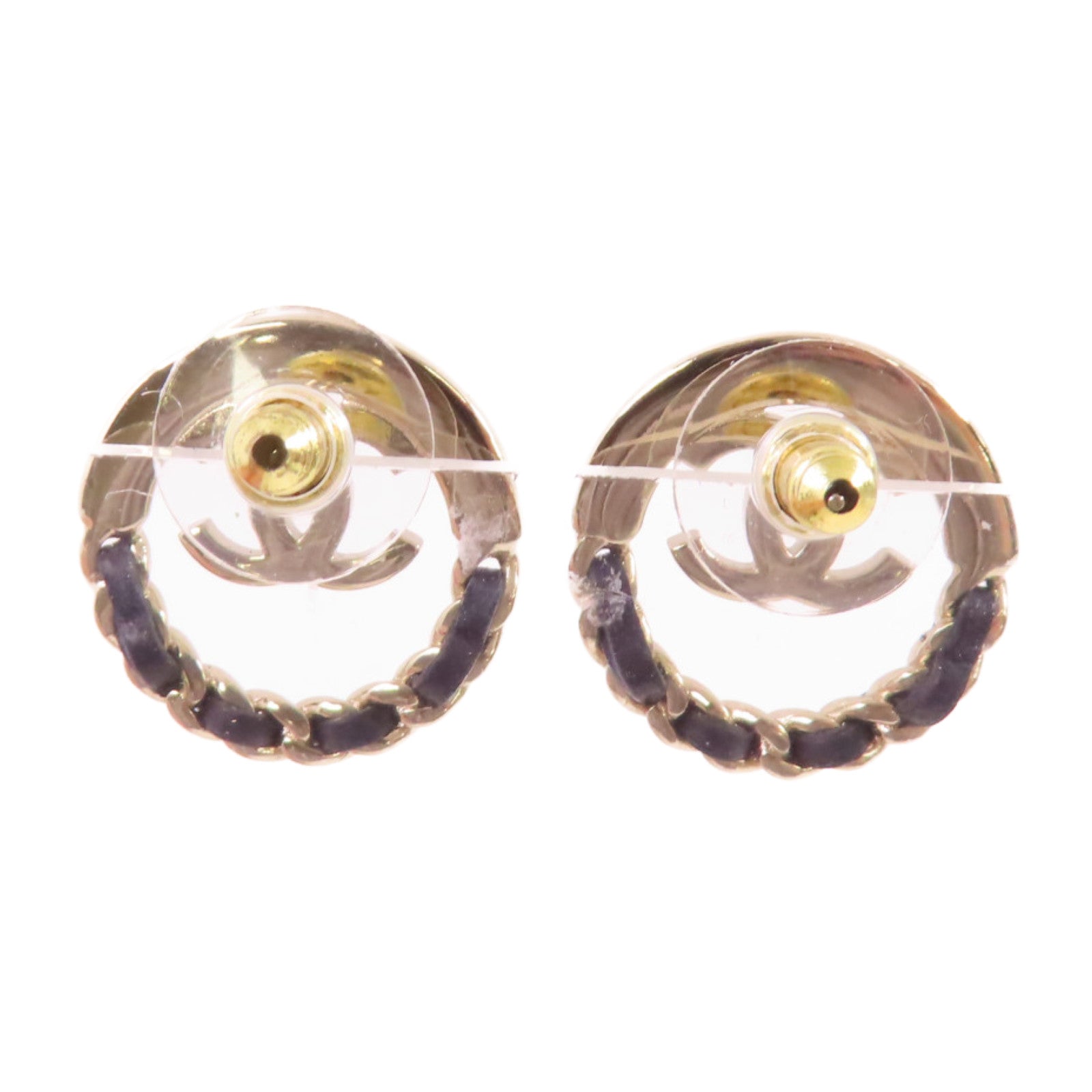 CHANEL 金屬/皮革CC Earrings耳環金色/黑色