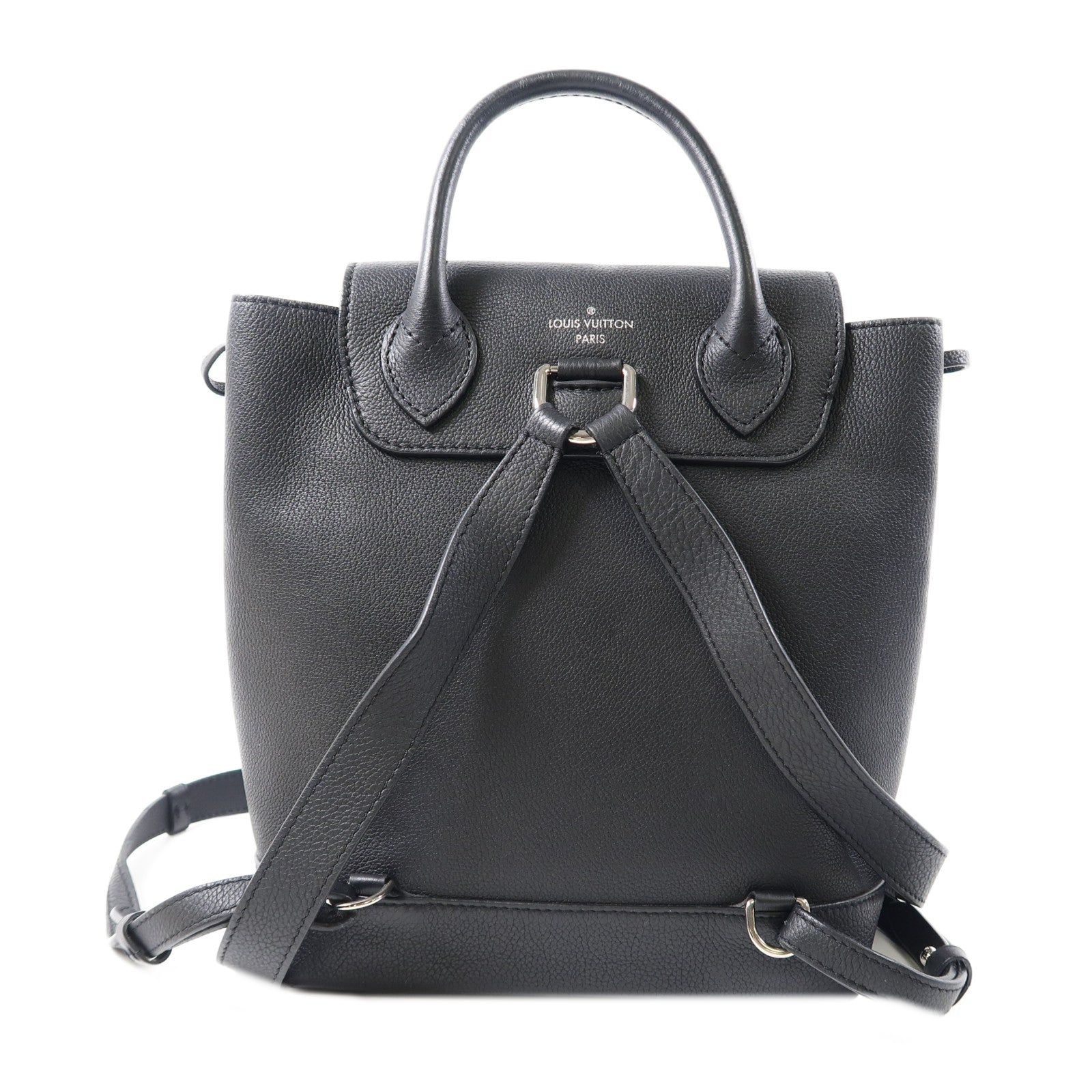 LOUIS VUITTON 牛皮皮革Lock Me Backpack銀扣背包黑色