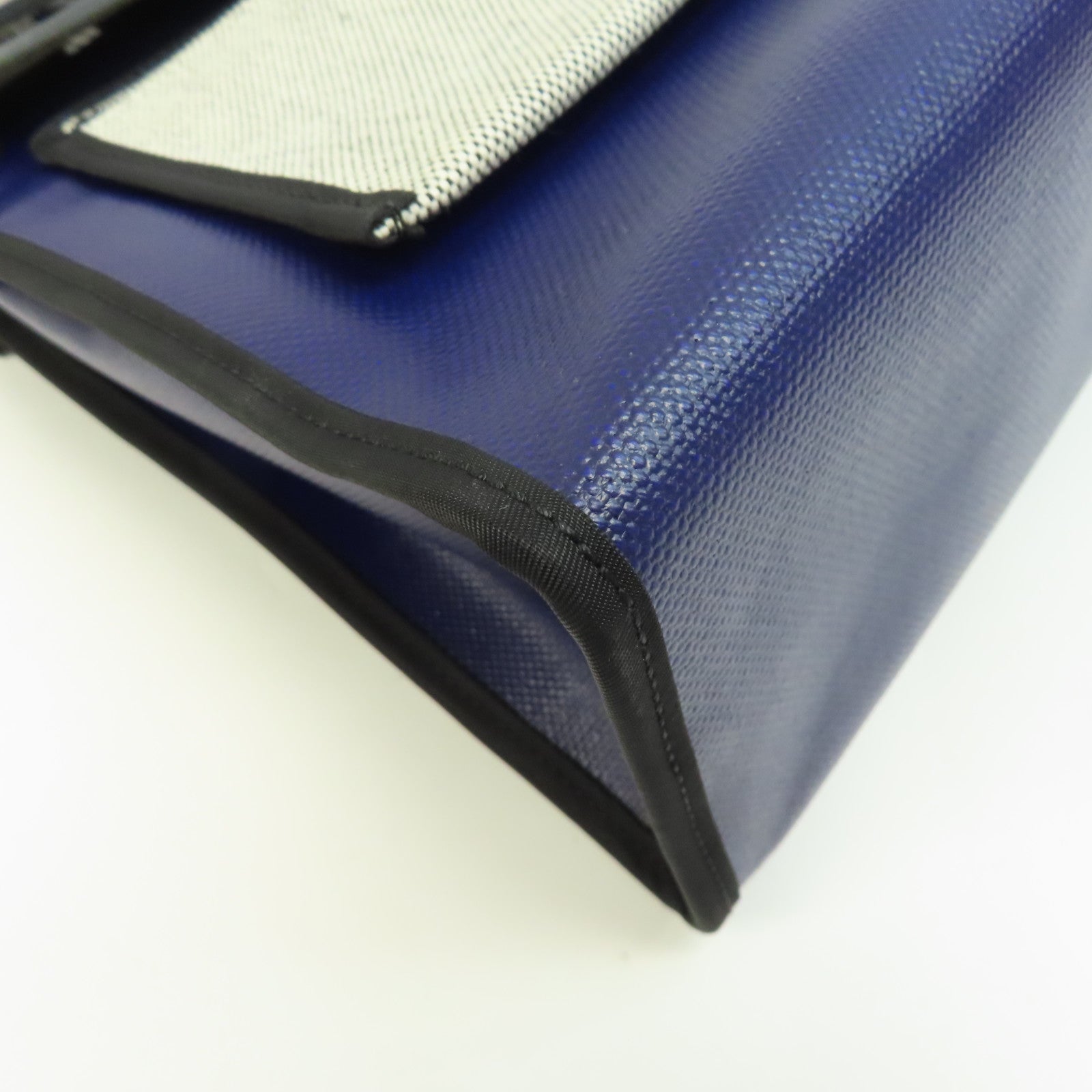 HERMES 塗層帆布Herbag PM銀扣手挽肩背兩用袋藍色/黑色