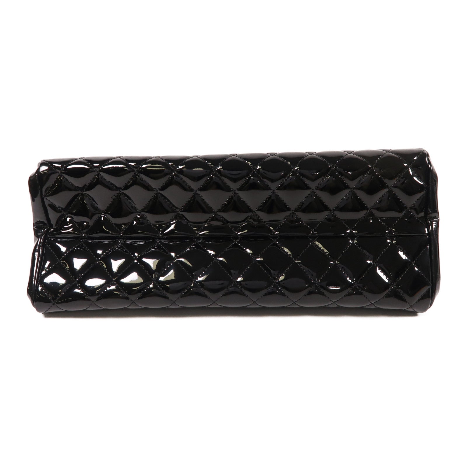 CHANEL 漆皮皮革Tote Bag銀扣鏈帶肩背袋黑色