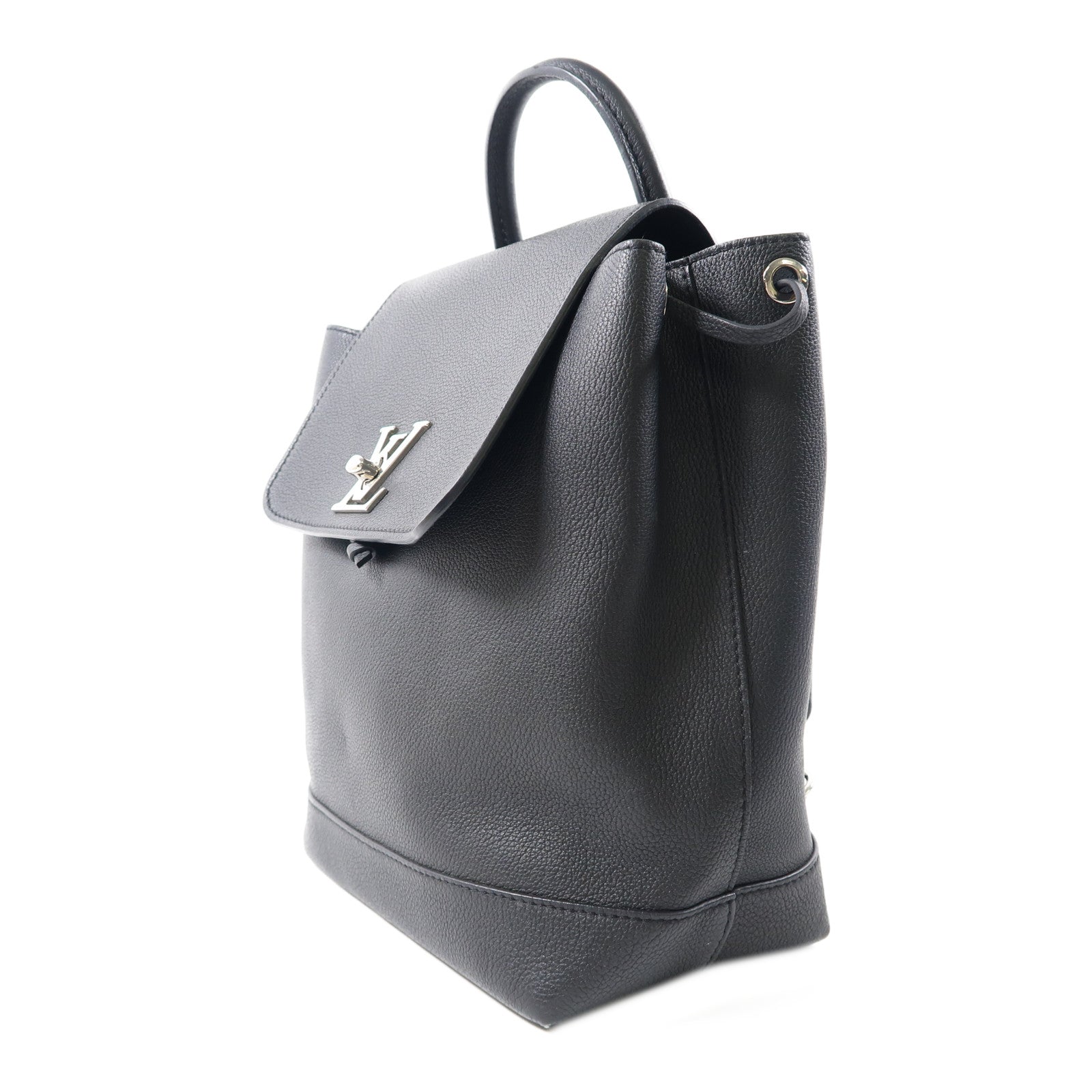 LOUIS VUITTON 牛皮皮革Lock Me Backpack銀扣背包黑色
