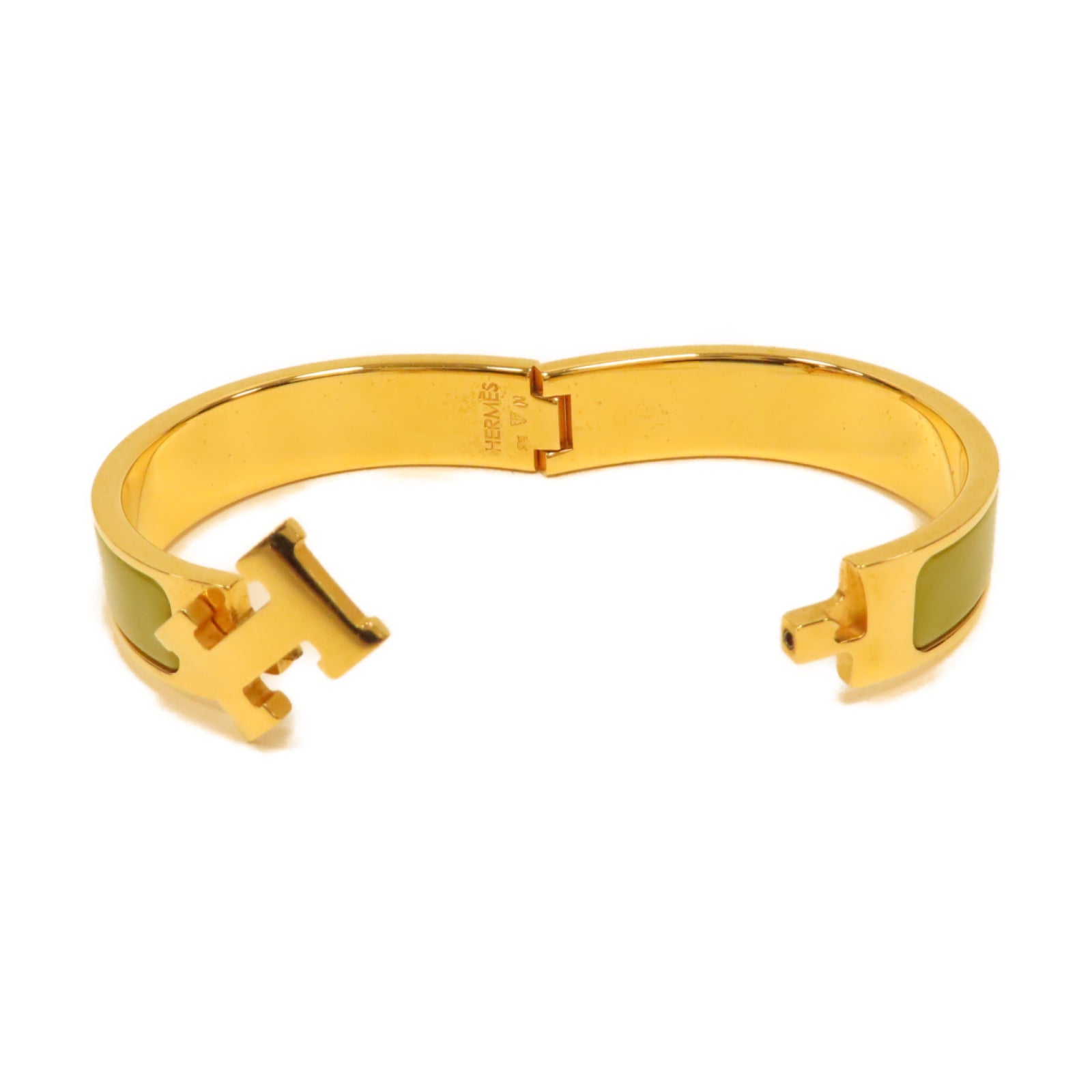 HERMES 金屬Clic H Bracelet手鐲金色/綠色