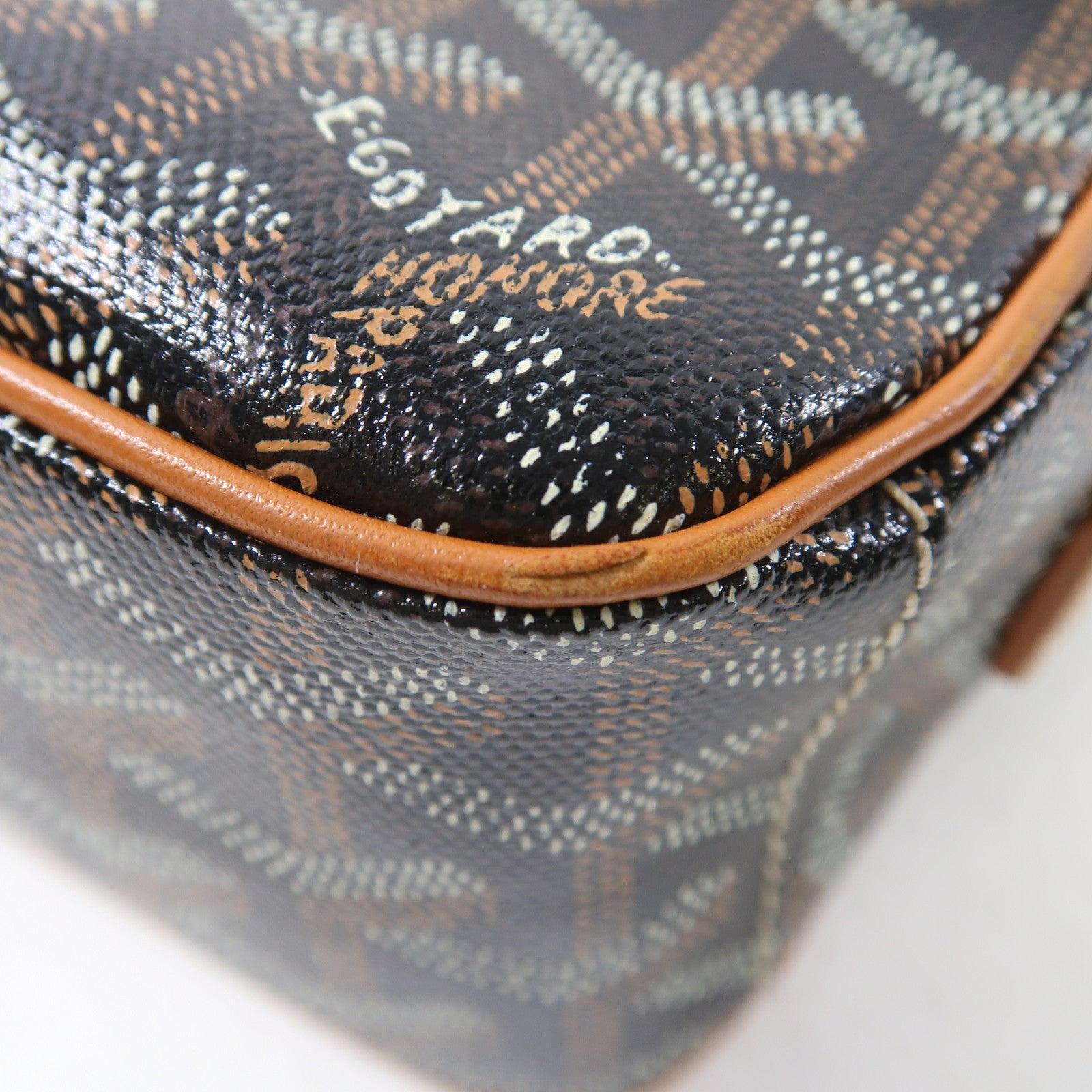 GOYARD 塗層帆布/皮革Cap Vert PM銀扣肩背袋啡色/黑色