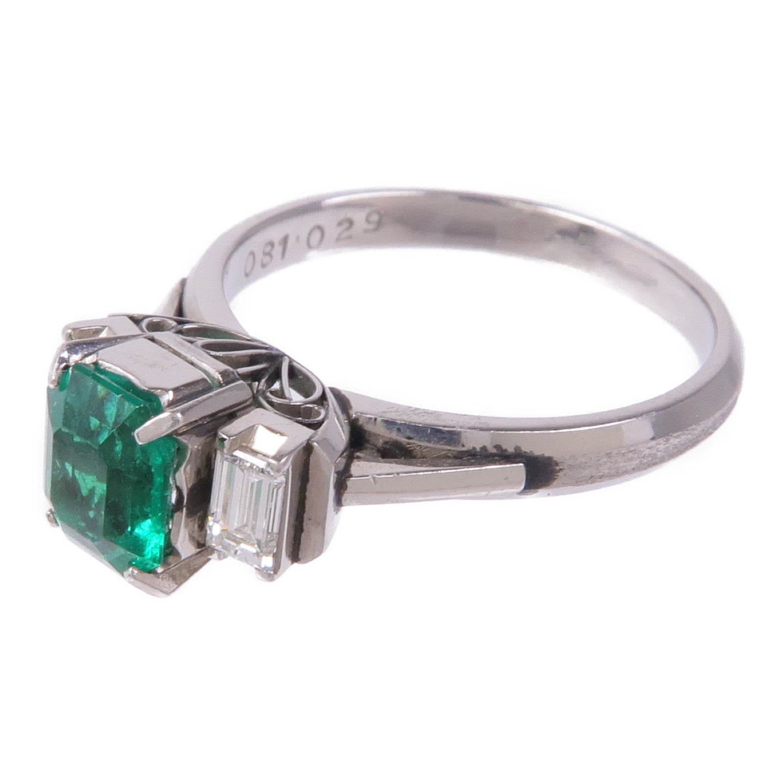JEWELRY 【激減優惠】PT900鉑金Emerald/Diamond Ring綠寶石/鑽石戒指US#6