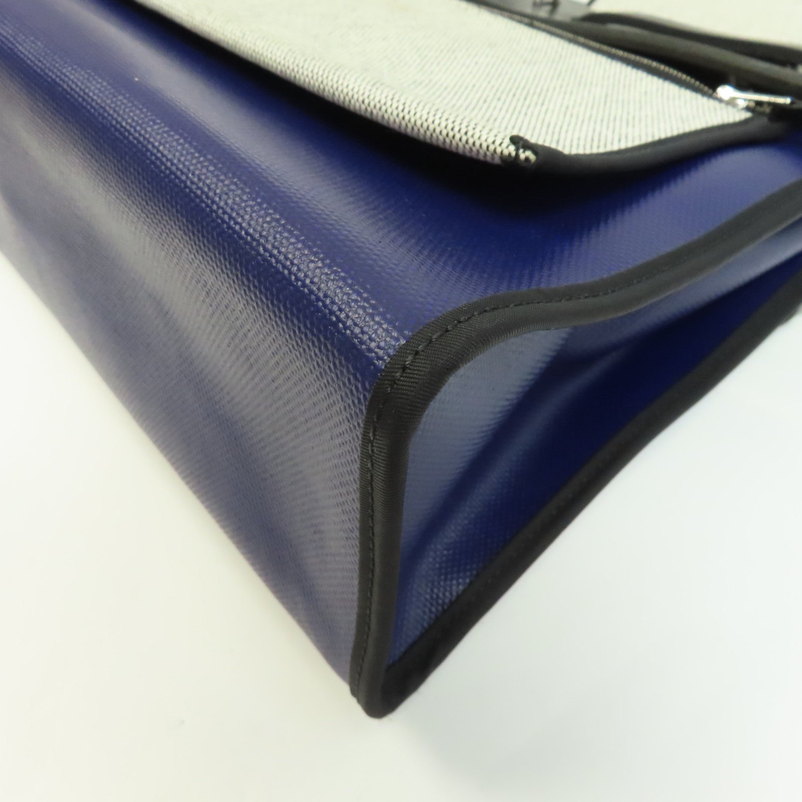 HERMES 塗層帆布Herbag PM銀扣手挽肩背兩用袋藍色/黑色