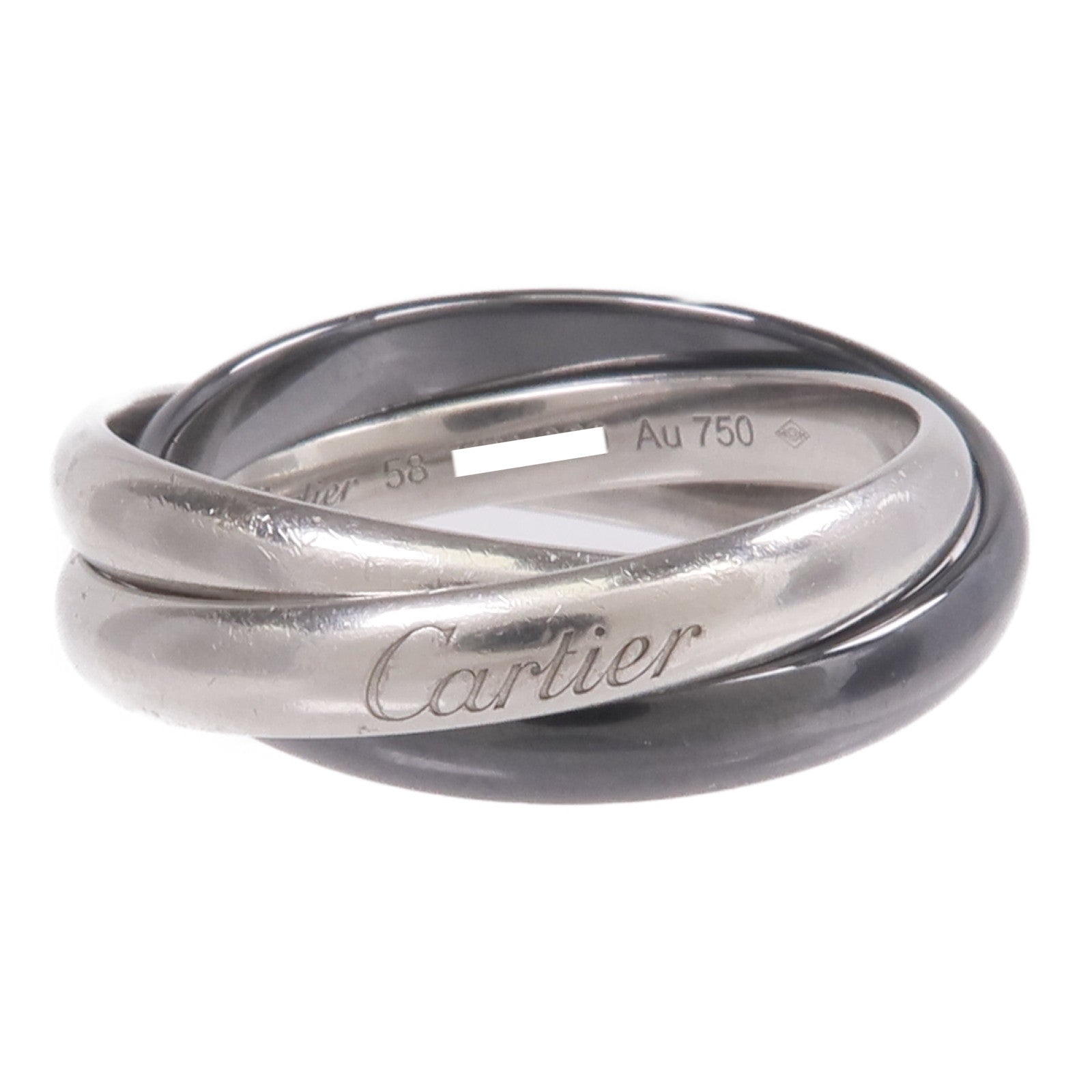 CARTIER 18K白金/陶瓷Trinity Ring戒指