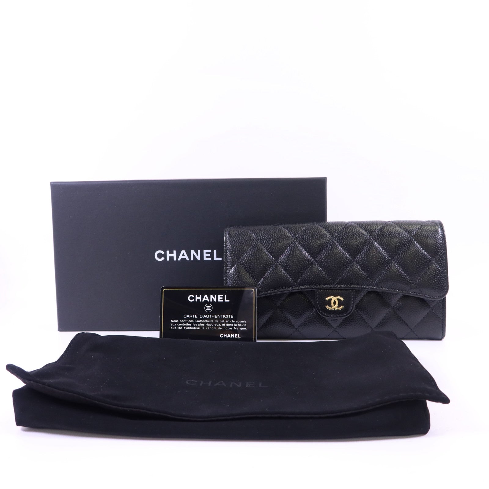 CHANEL 牛皮皮革Classic Long Flap Wallet金扣長錢包