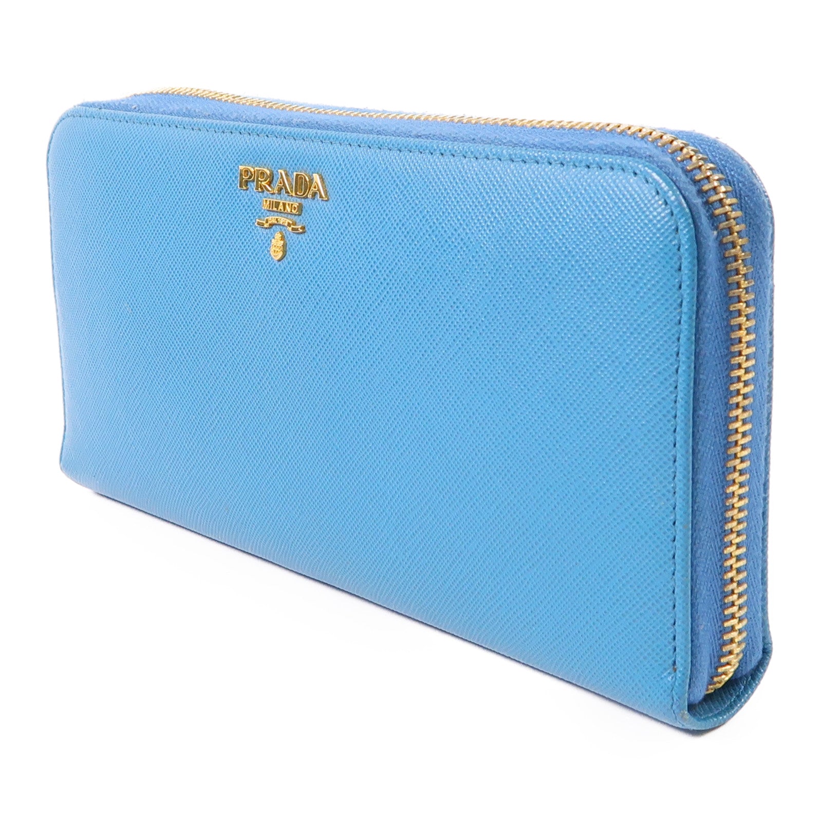 PRADA GHW Long Wallet Saffiano Leather 1M0506 Celeste Blue