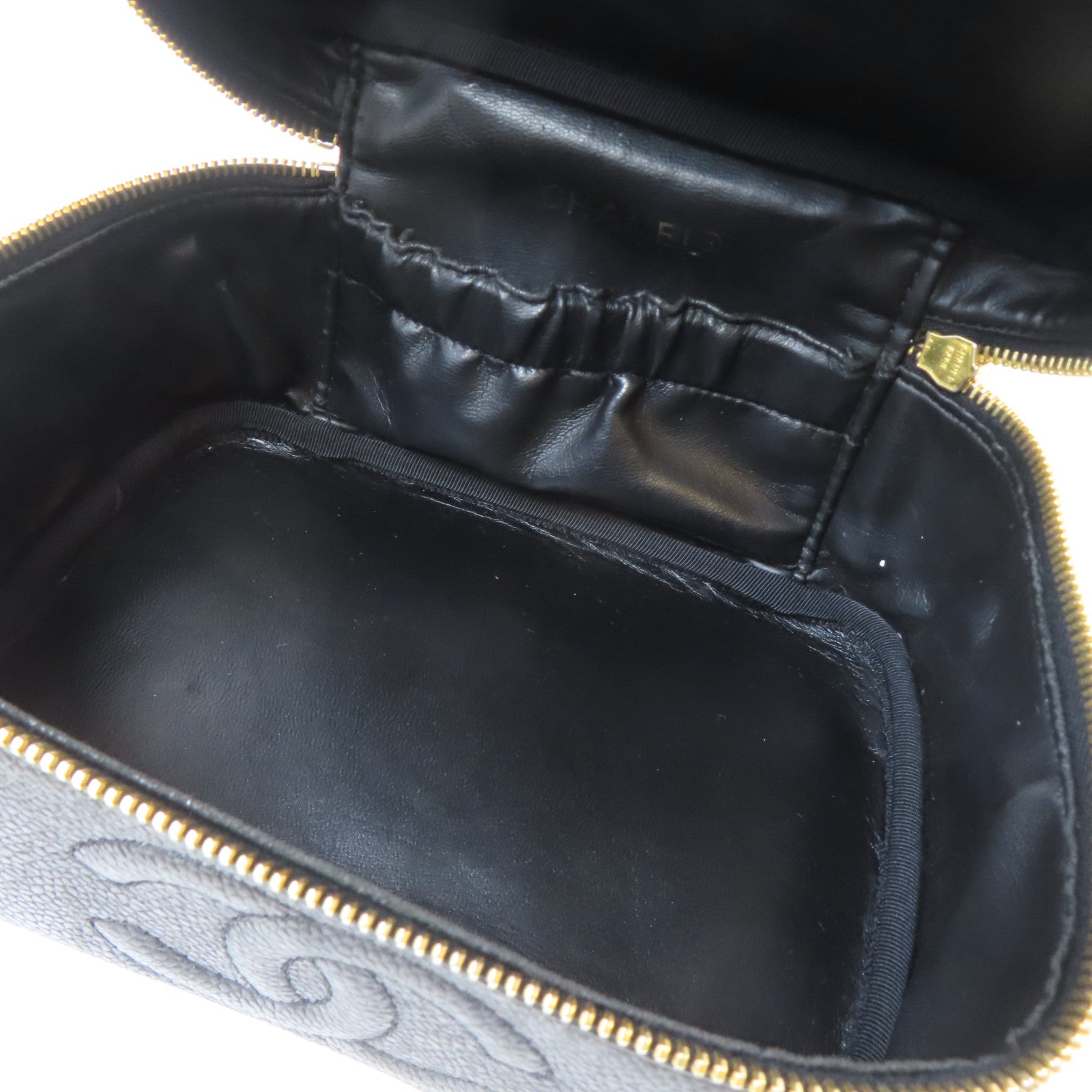 CHANEL 【激減優惠】Caviar皮革Vanity Handbag金扣手挽袋黑色