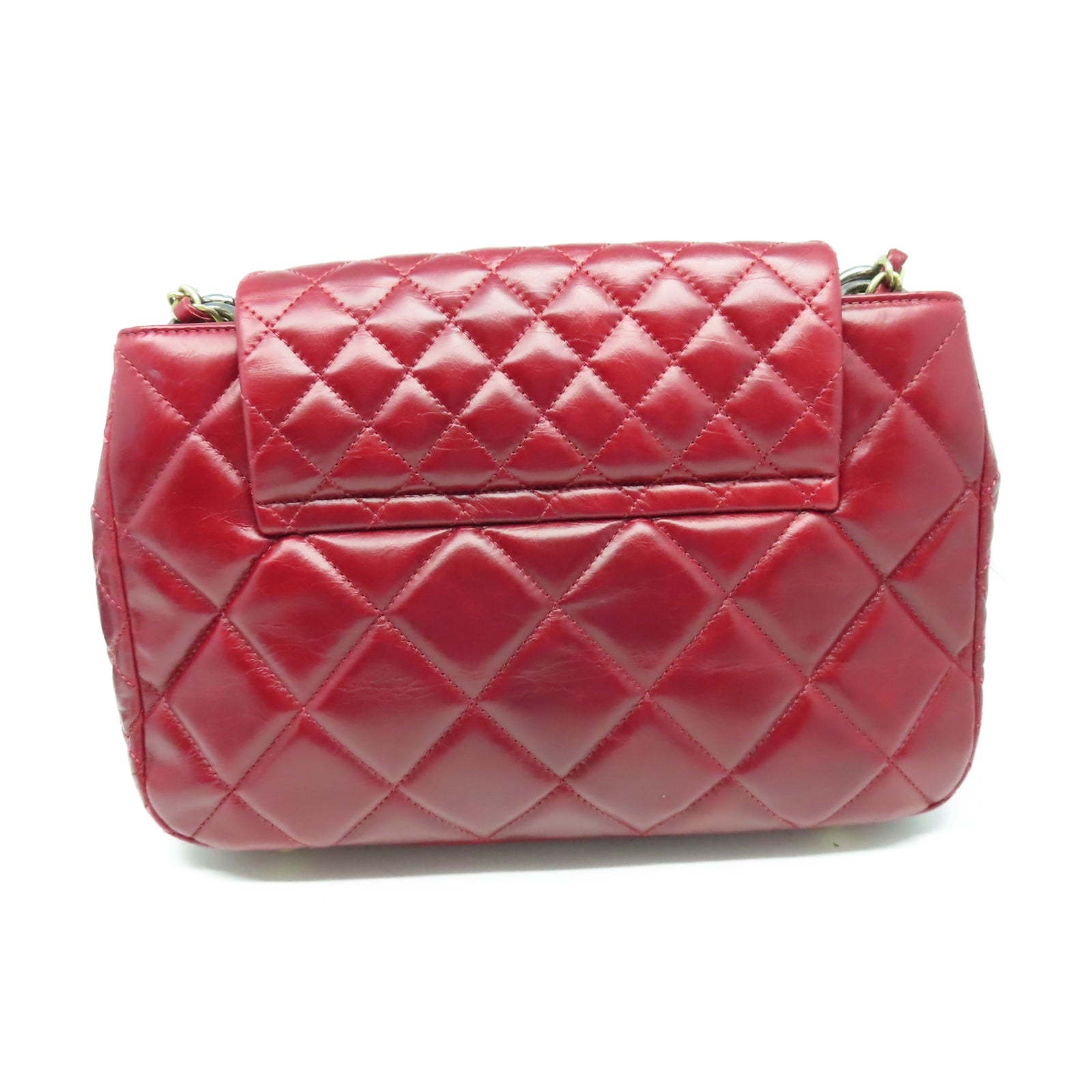 CHANEL 【激減優惠】菱格牛皮皮革Chain Shoulder金扣鏈帶肩背袋紅色
