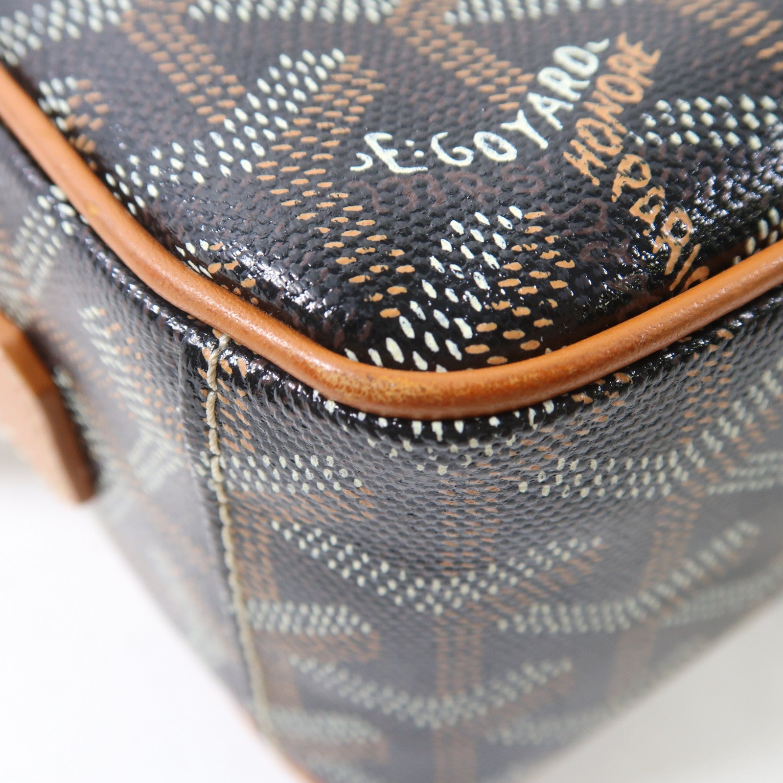 GOYARD 塗層帆布/皮革Cap Vert PM銀扣肩背袋啡色/黑色
