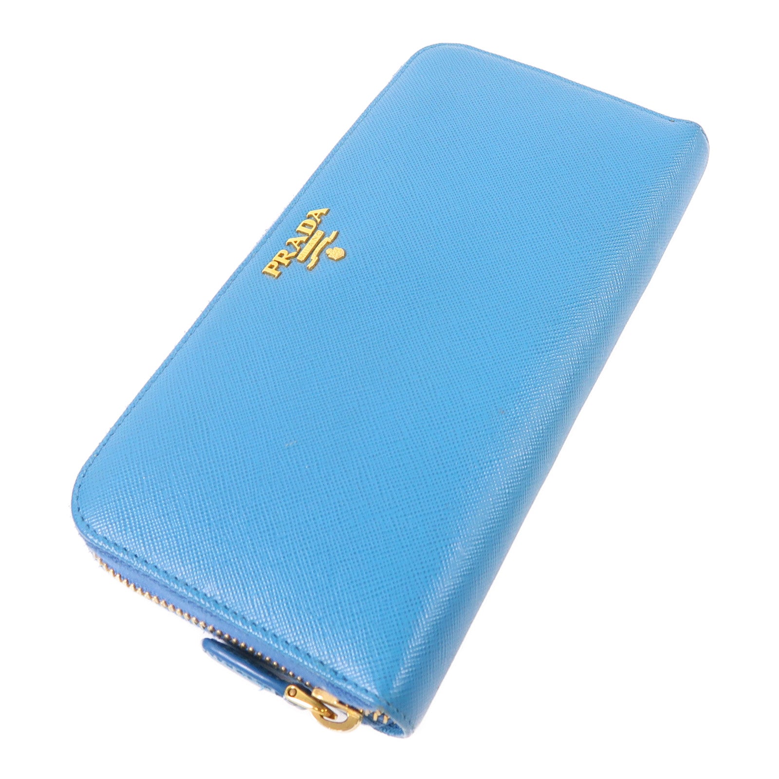 PRADA GHW Long Wallet Saffiano Leather 1M0506 Celeste Blue