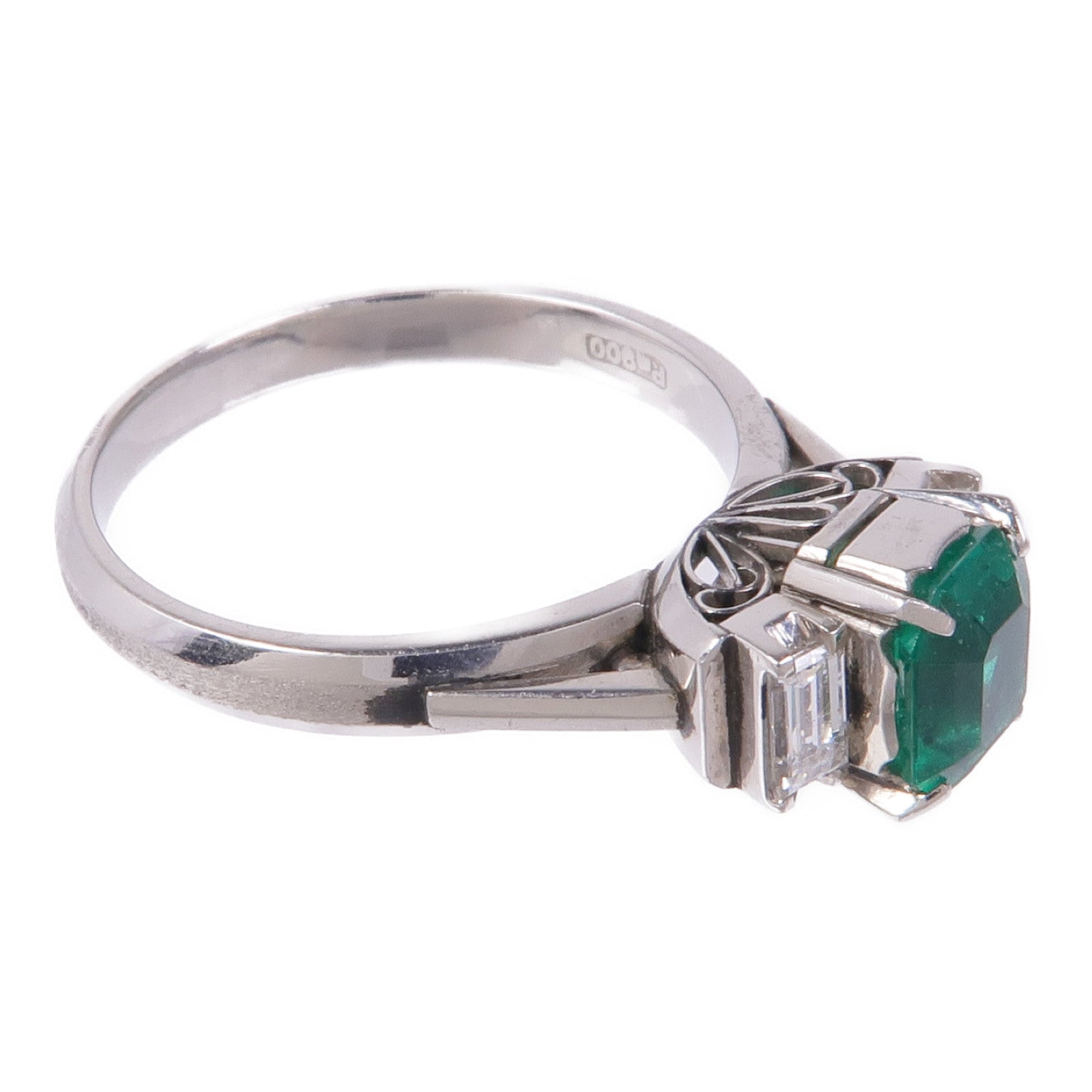JEWELRY 【激減優惠】PT900鉑金Emerald/Diamond Ring綠寶石/鑽石戒指US#6