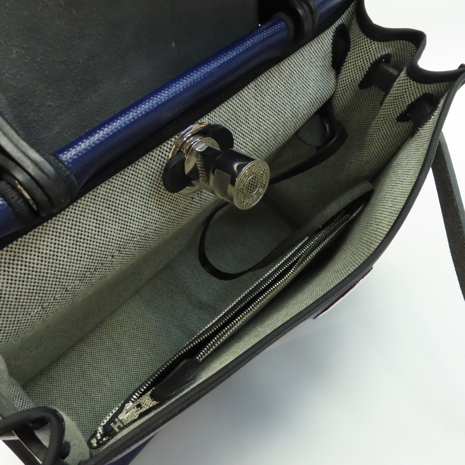 HERMES 塗層帆布Herbag PM銀扣手挽肩背兩用袋藍色/黑色