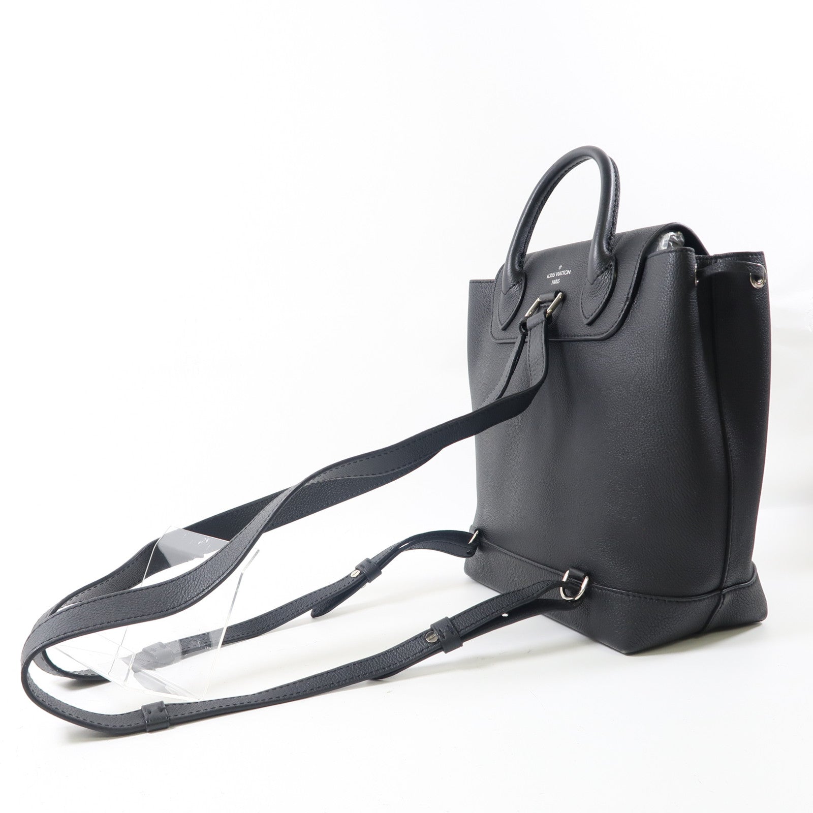 LOUIS VUITTON 牛皮皮革Lock Me Backpack銀扣背包黑色