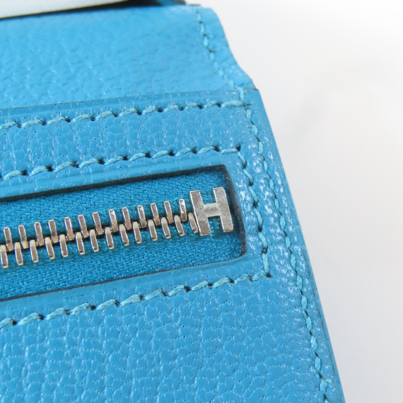 HERMES **【激減優惠】Chevre皮革Bearn Long Wallet銀扣長錢包藍色Blue Jean