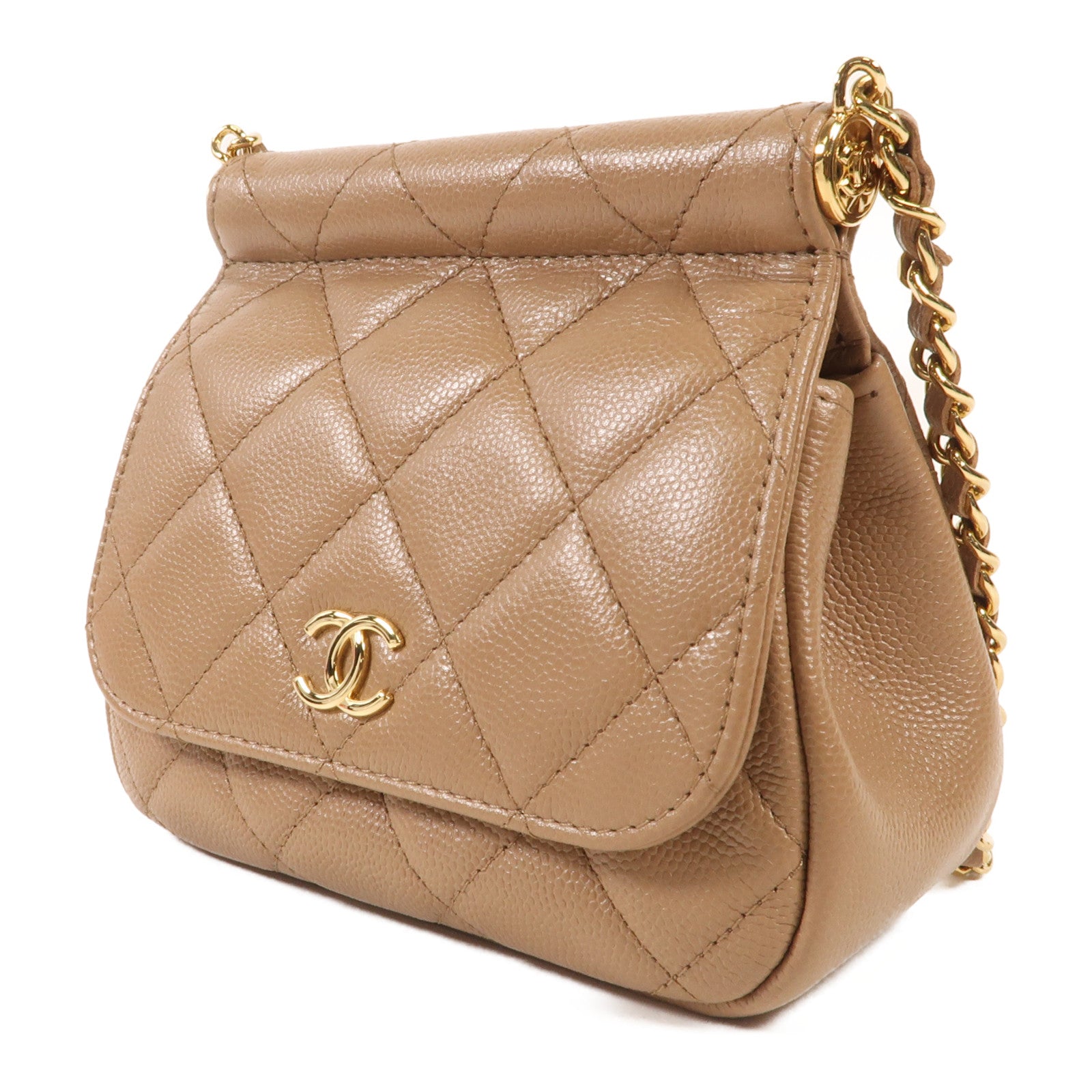 CHANEL 牛皮皮革Chain Shoulder金扣鏈帶肩背袋