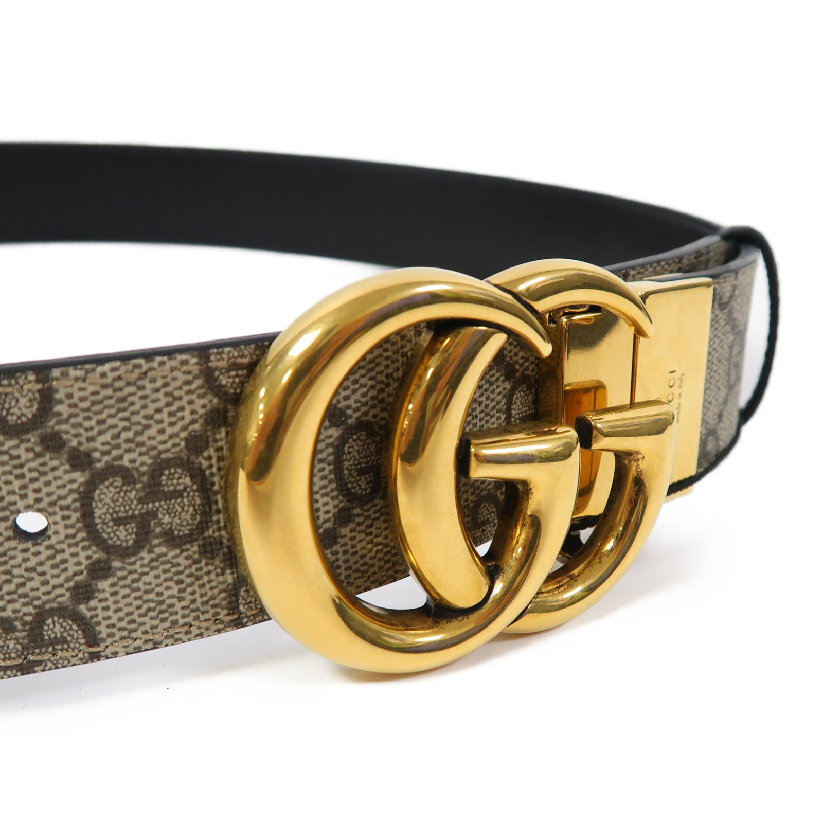GUCCI 塗層帆布GG Marmont Reversible Belt金扣皮帶啡色