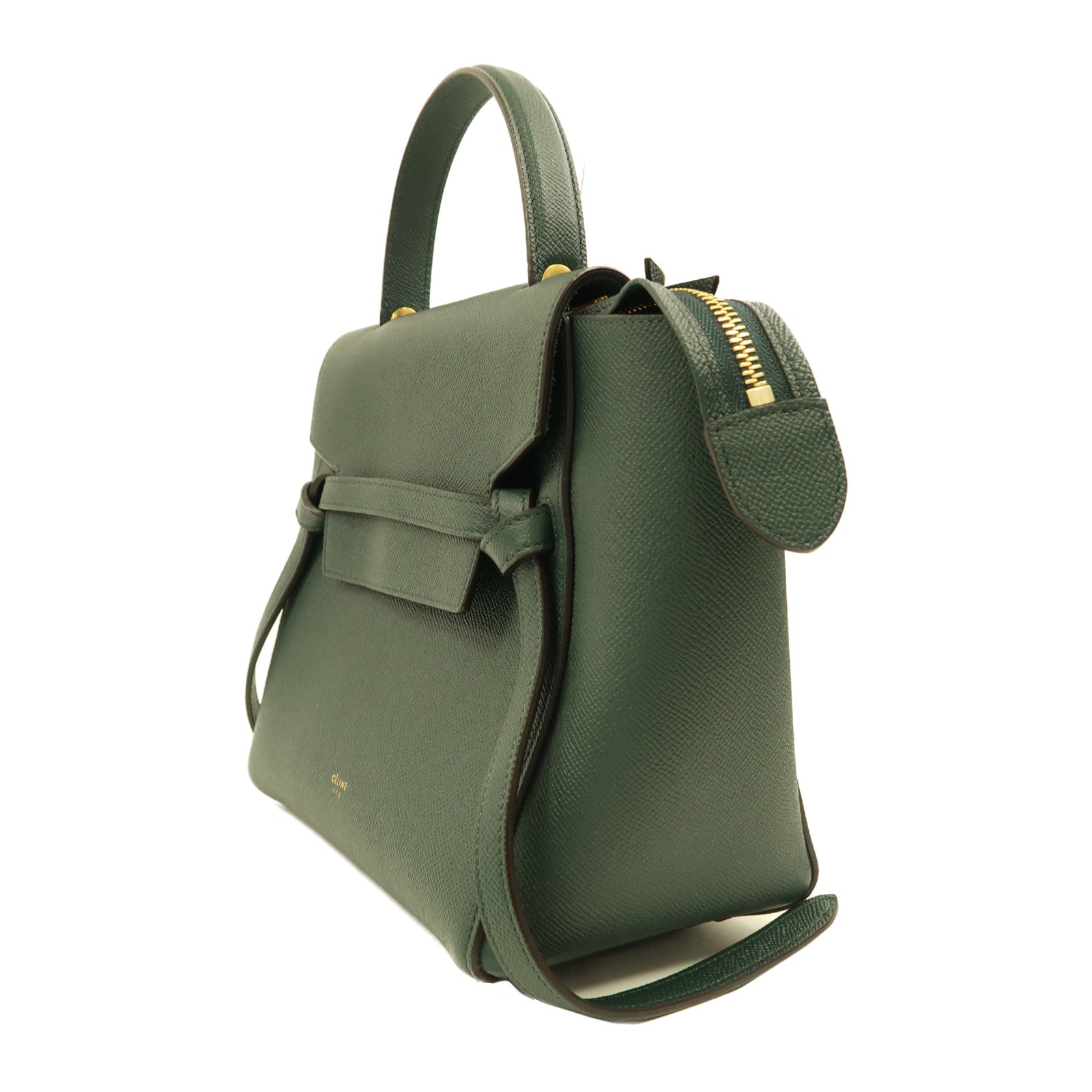 CELINE 牛皮皮革Micro Belt Bag金扣手挽肩背兩用袋綠色