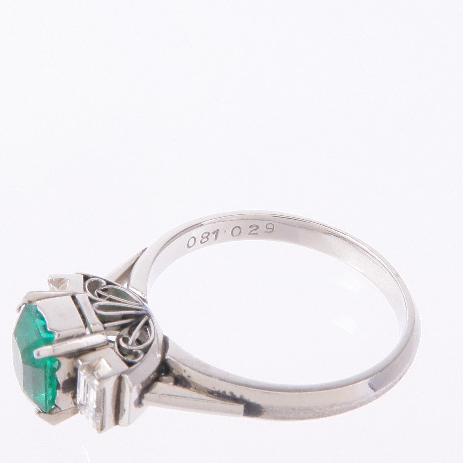 JEWELRY 【激減優惠】PT900鉑金Emerald/Diamond Ring綠寶石/鑽石戒指US#6