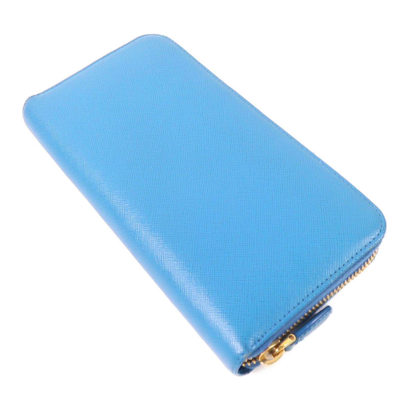 PRADA GHW Long Wallet Saffiano Leather 1M0506 Celeste Blue