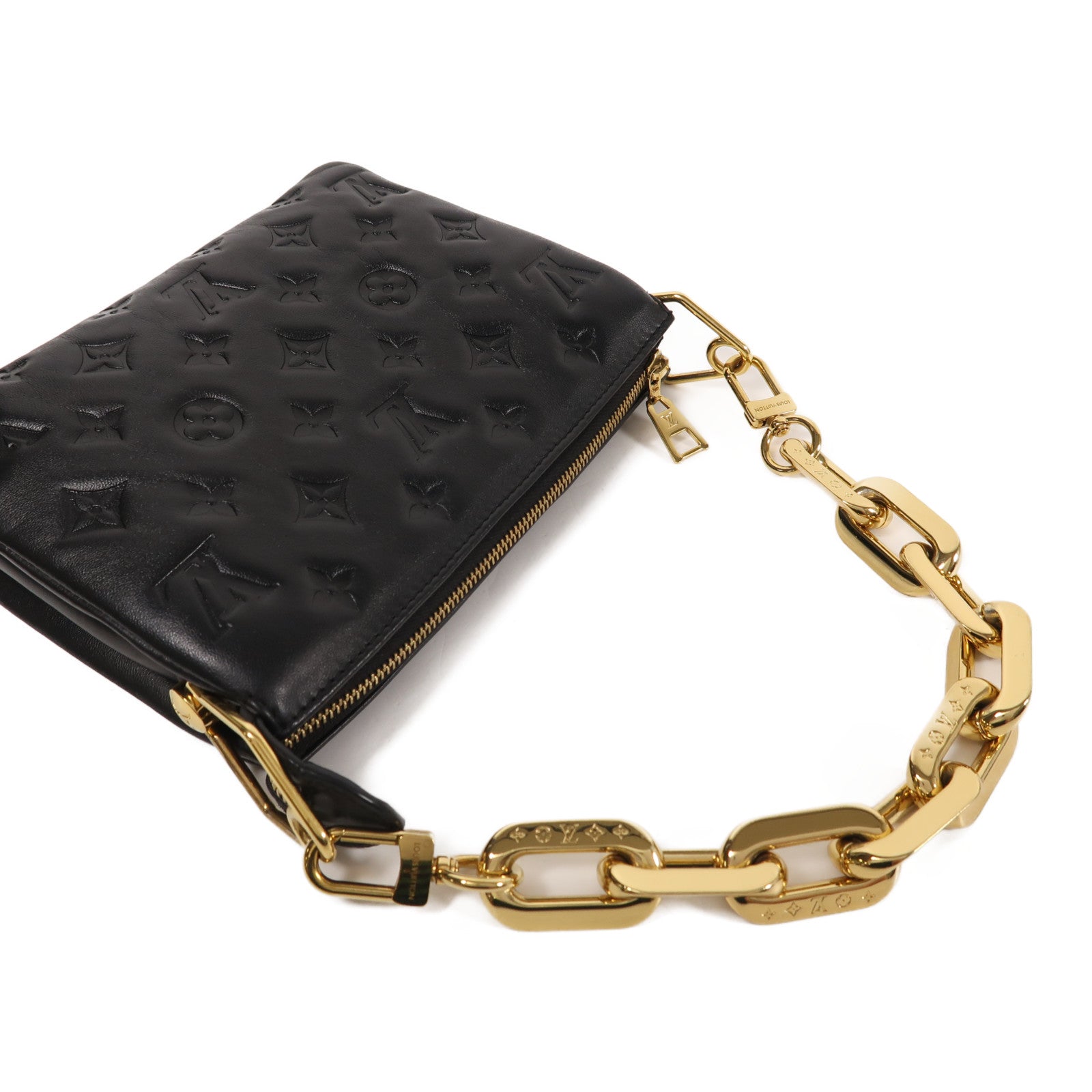 LOUIS VUITTON Monogram Embossed Coussin BB金扣鏈帶手挽肩背兩用袋