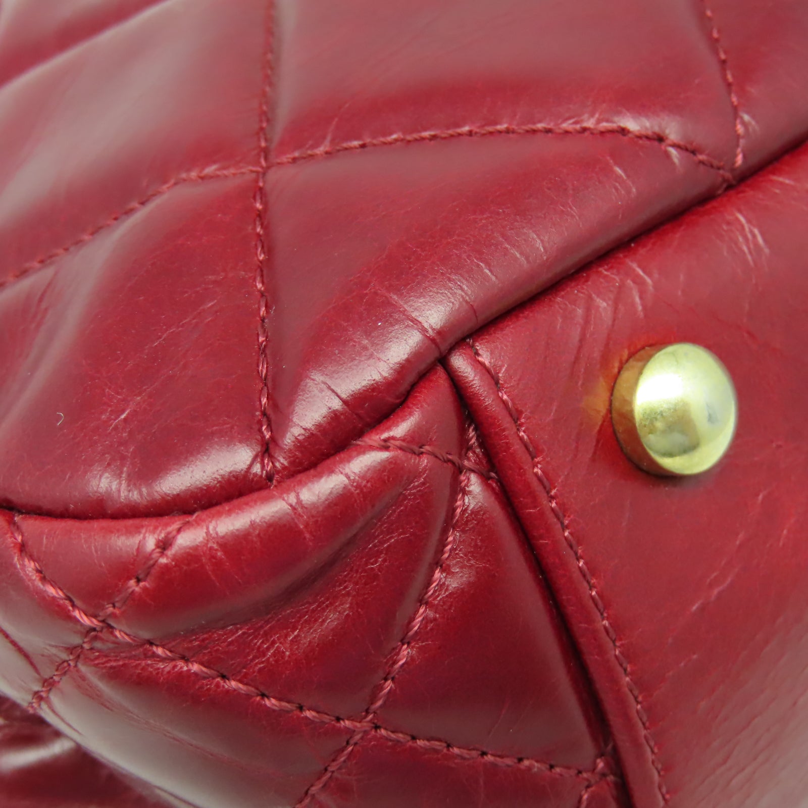 CHANEL 【激減優惠】菱格牛皮皮革Chain Shoulder金扣鏈帶肩背袋紅色