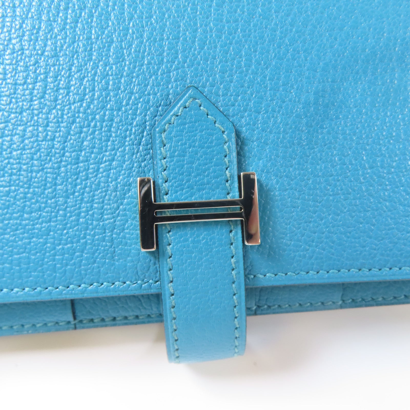 HERMES **【激減優惠】Chevre皮革Bearn Long Wallet銀扣長錢包藍色Blue Jean