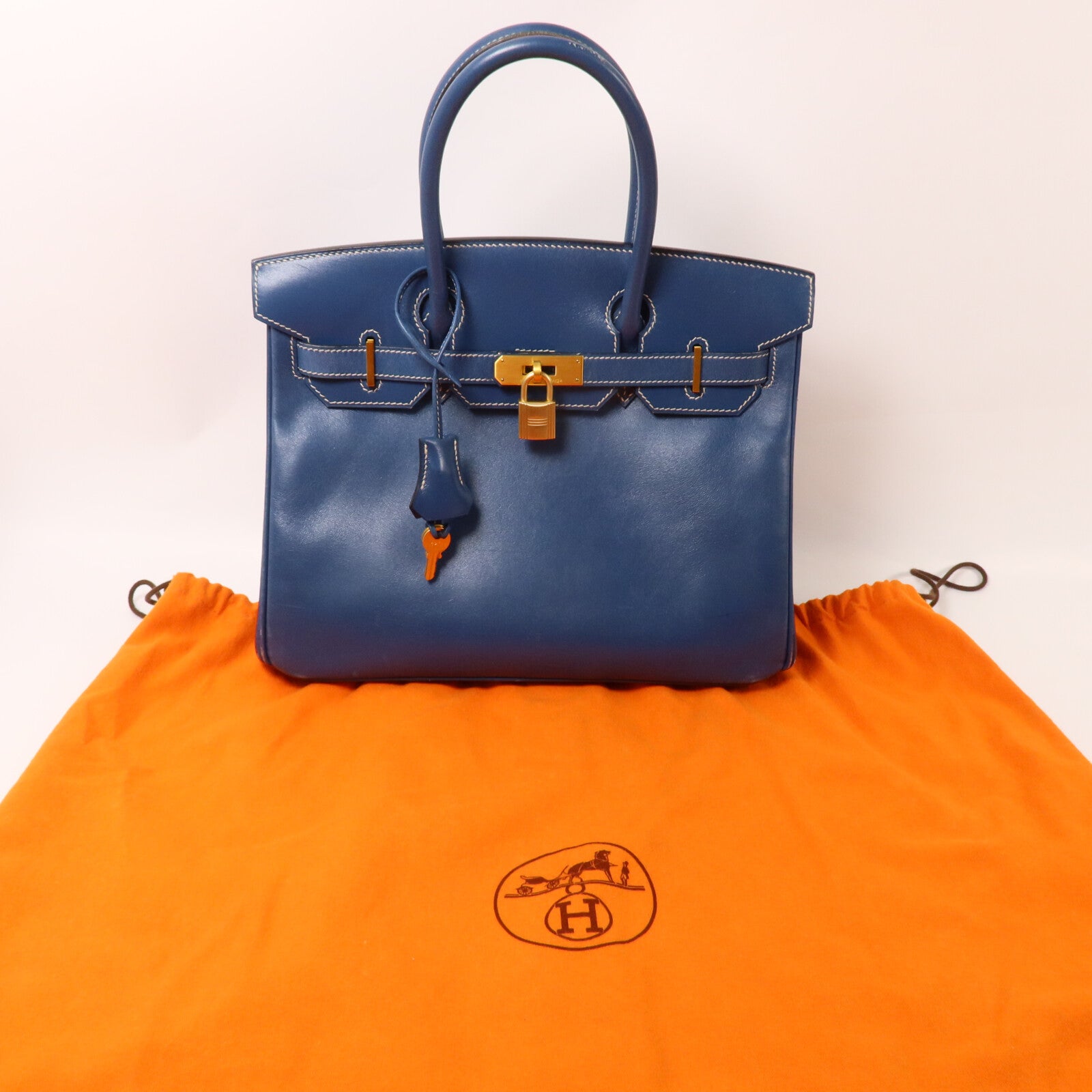 HERMES Swift皮革Birkin 30手挽袋Bleu Thalassa