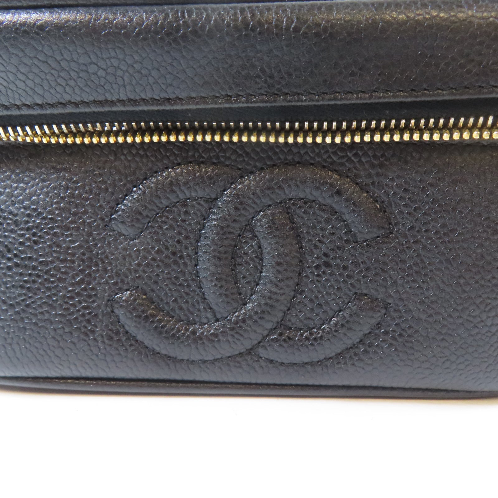 CHANEL 【激減優惠】Caviar皮革Vanity Handbag金扣手挽袋黑色
