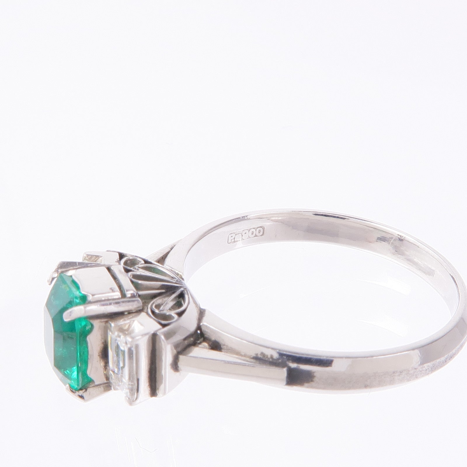 JEWELRY 【激減優惠】PT900鉑金Emerald/Diamond Ring綠寶石/鑽石戒指US#6