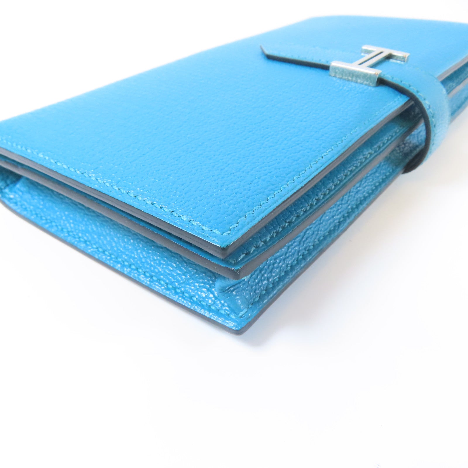 HERMES **【激減優惠】Chevre皮革Bearn Long Wallet銀扣長錢包藍色Blue Jean