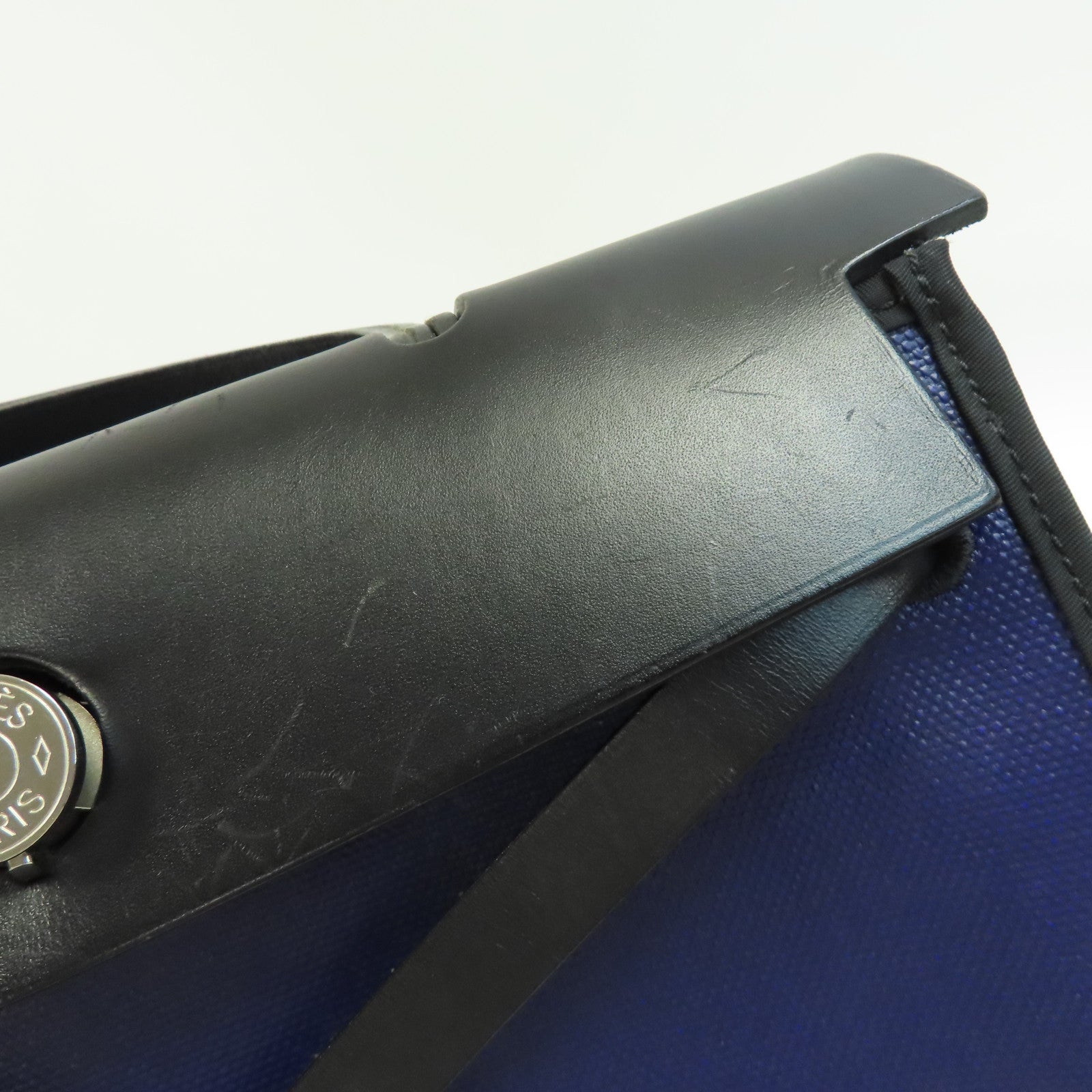 HERMES 塗層帆布Herbag PM銀扣手挽肩背兩用袋藍色/黑色