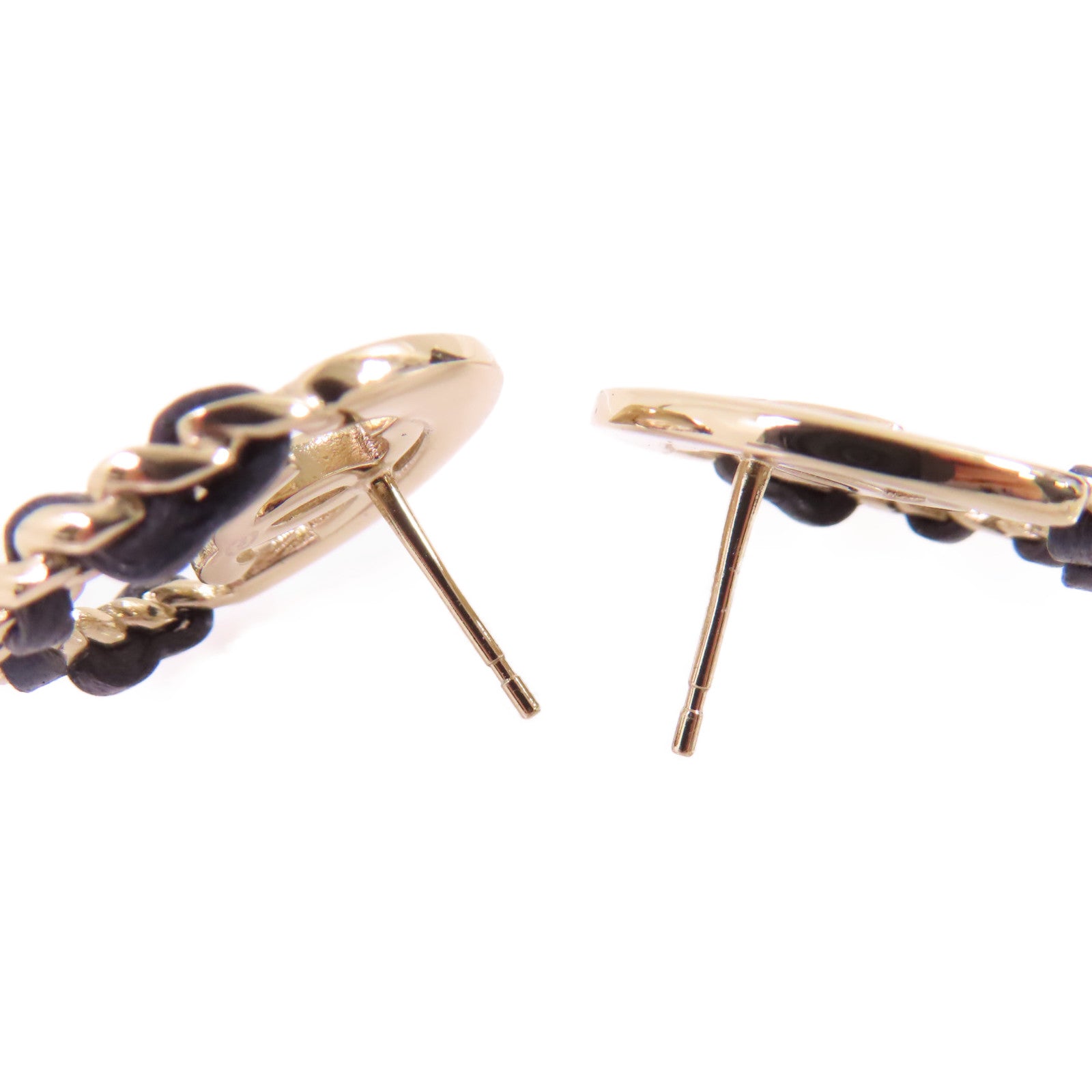 CHANEL 金屬/皮革CC Earrings耳環金色/黑色