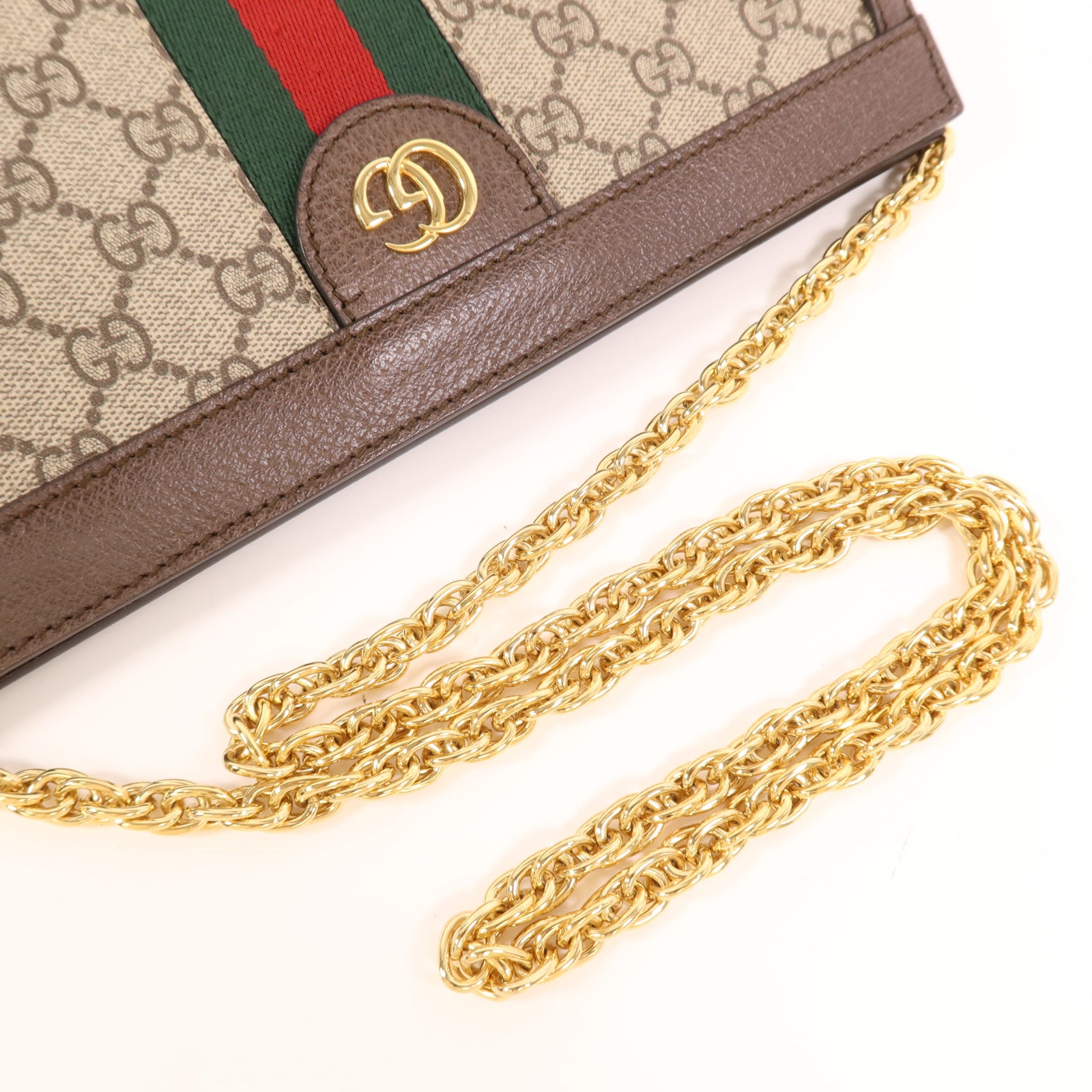 GUCCI 塗層帆布/牛皮皮革Shoulder Bag金扣鏈帶肩背袋