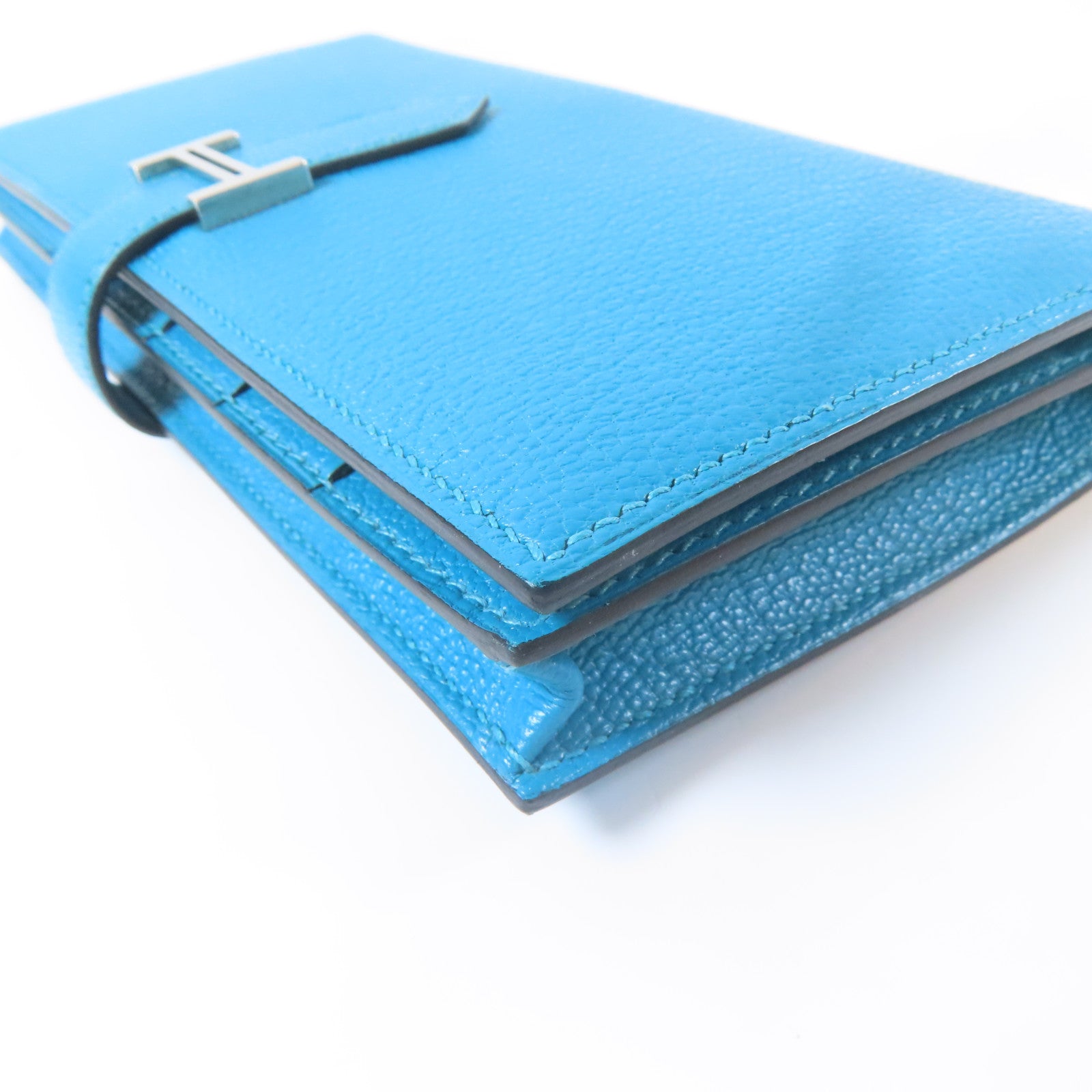 HERMES **【激減優惠】Chevre皮革Bearn Long Wallet銀扣長錢包藍色Blue Jean