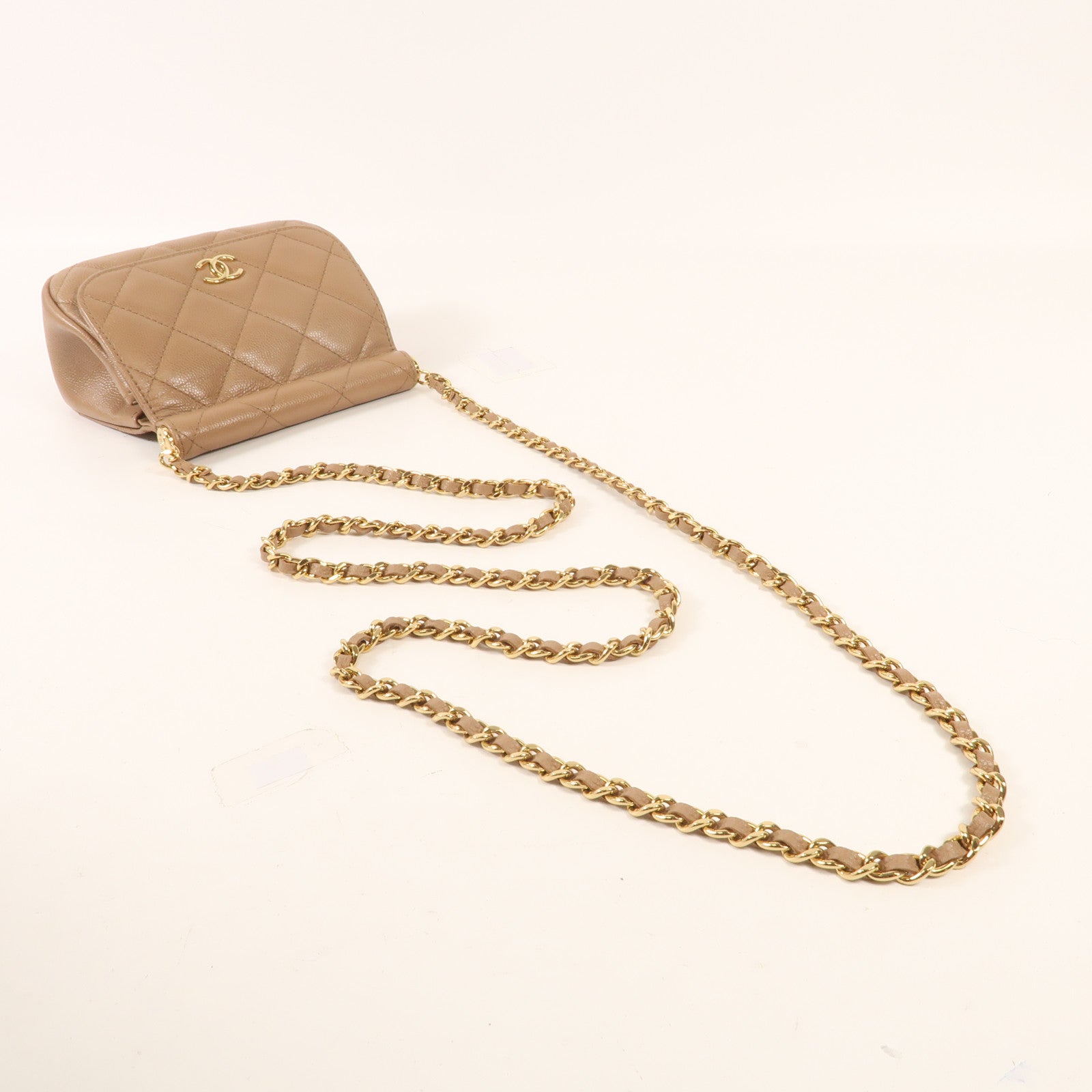 CHANEL 牛皮皮革Chain Shoulder金扣鏈帶肩背袋