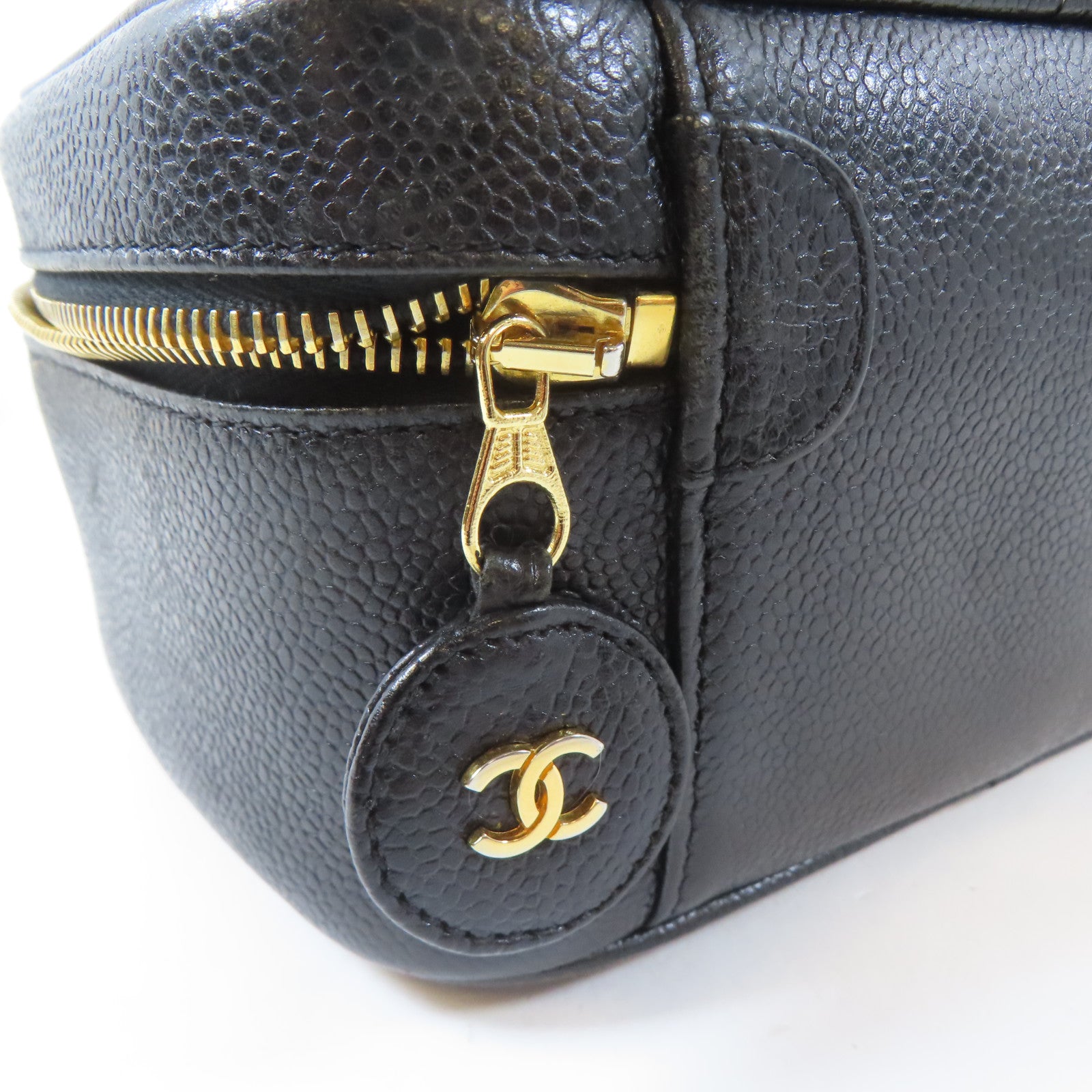 CHANEL 【激減優惠】Caviar皮革Vanity Handbag金扣手挽袋黑色