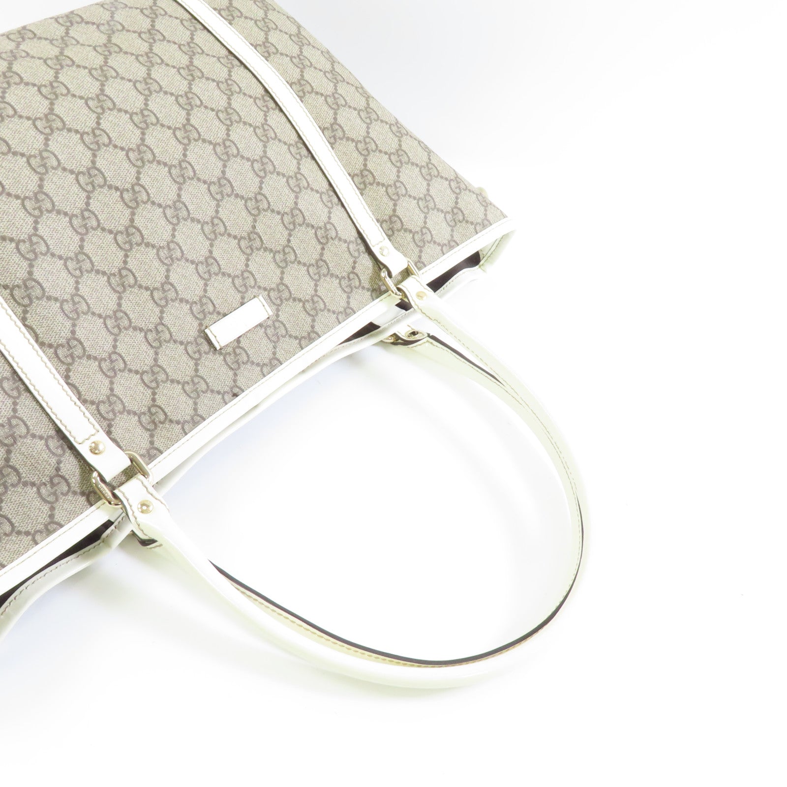 GUCCI 塗層帆布GG Supreme Tote Bag金扣手挽袋啡色/白色