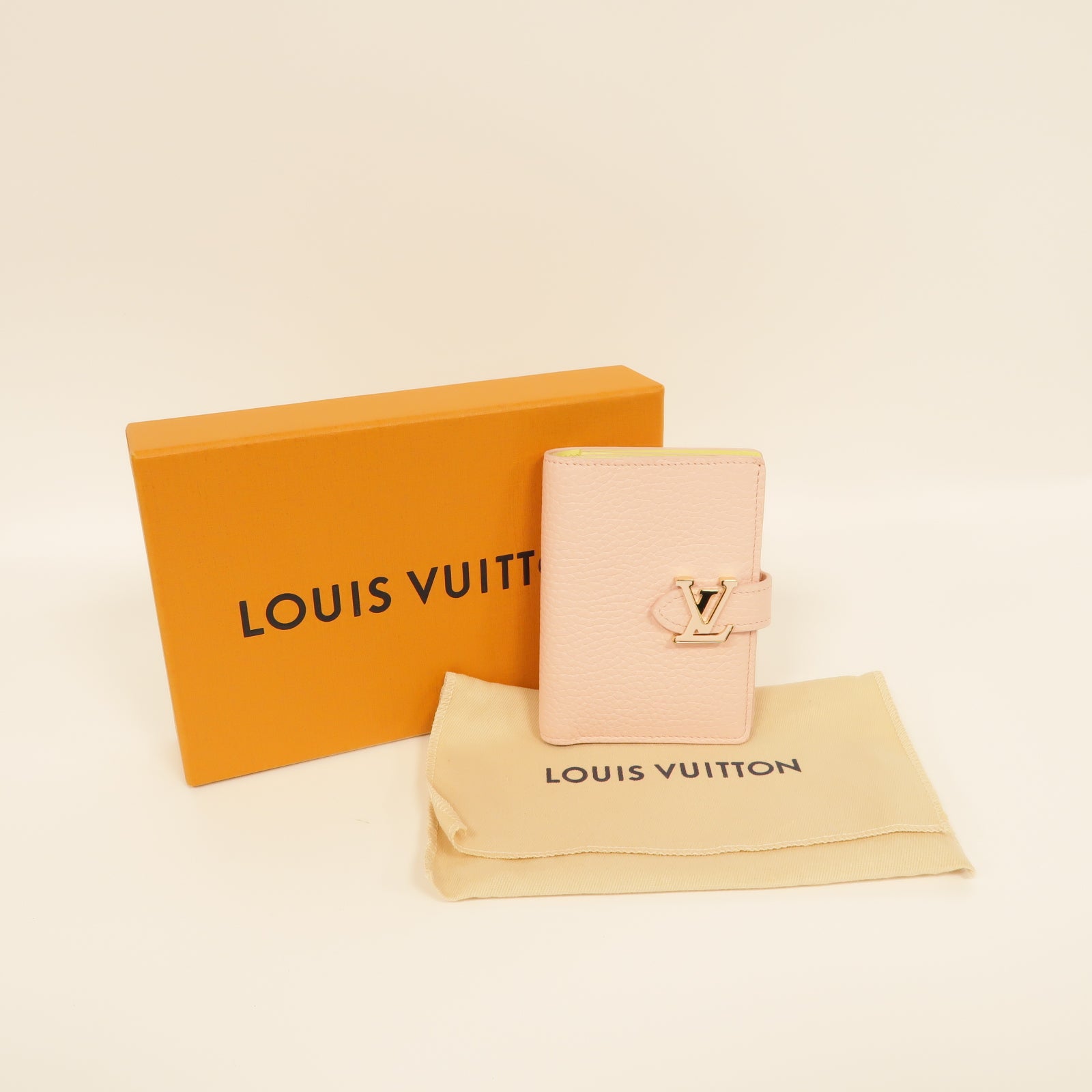 LOUIS VUITTON 【激減優惠】牛皮皮革Vertical Compact Wallet金扣錢包粉紅色