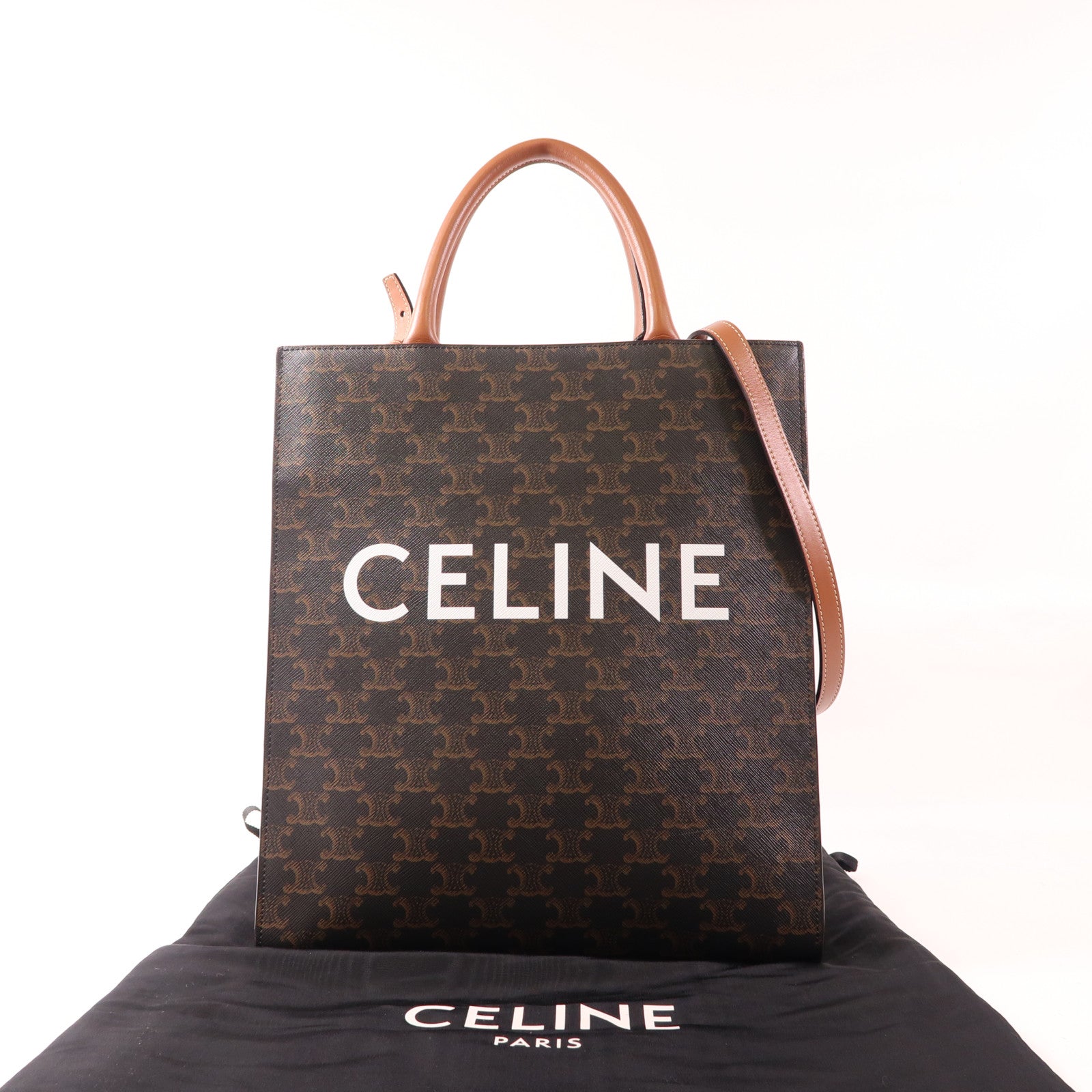 CELINE 塗層帆布Cabas Triomphe金扣手挽肩背兩用袋