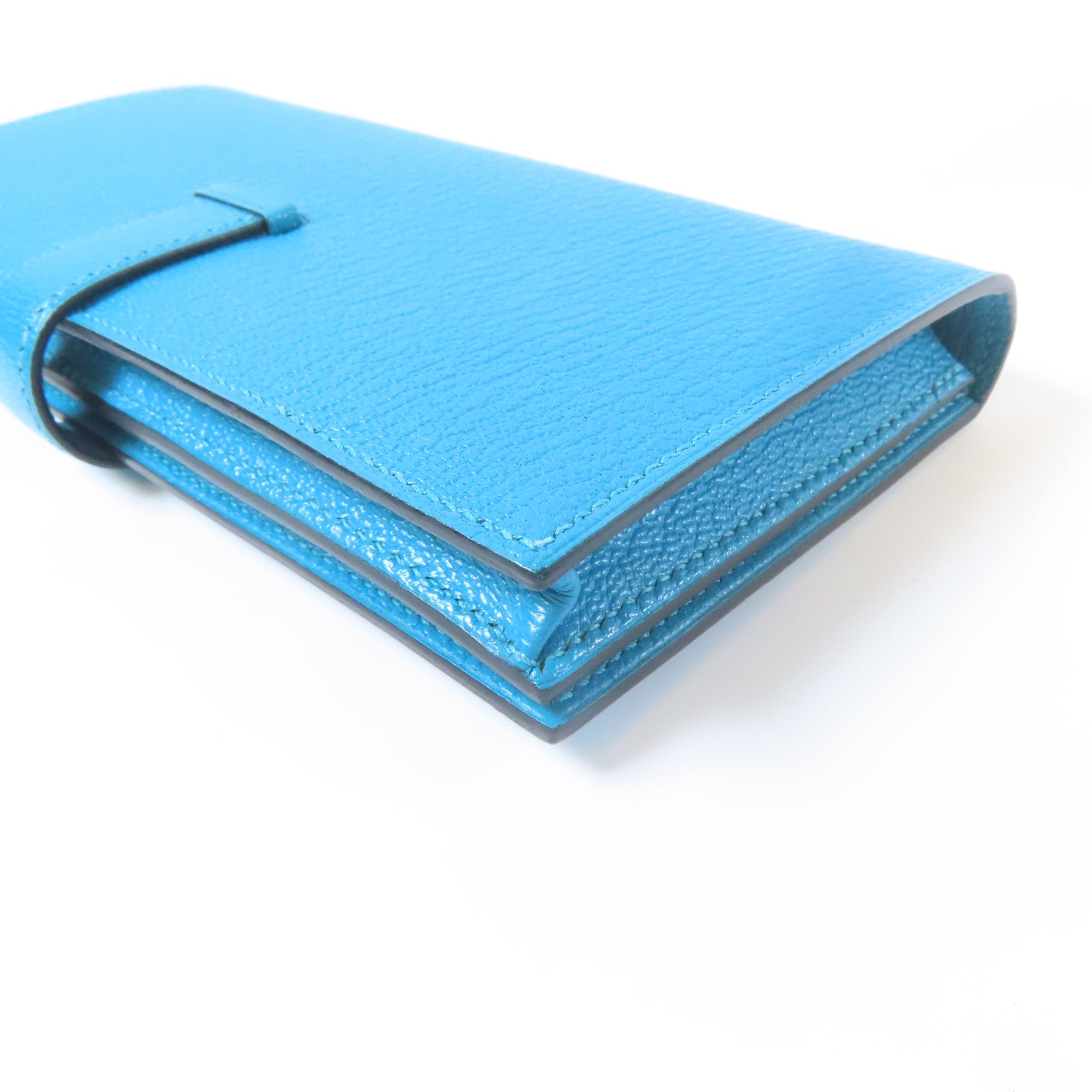 HERMES **【激減優惠】Chevre皮革Bearn Long Wallet銀扣長錢包藍色Blue Jean