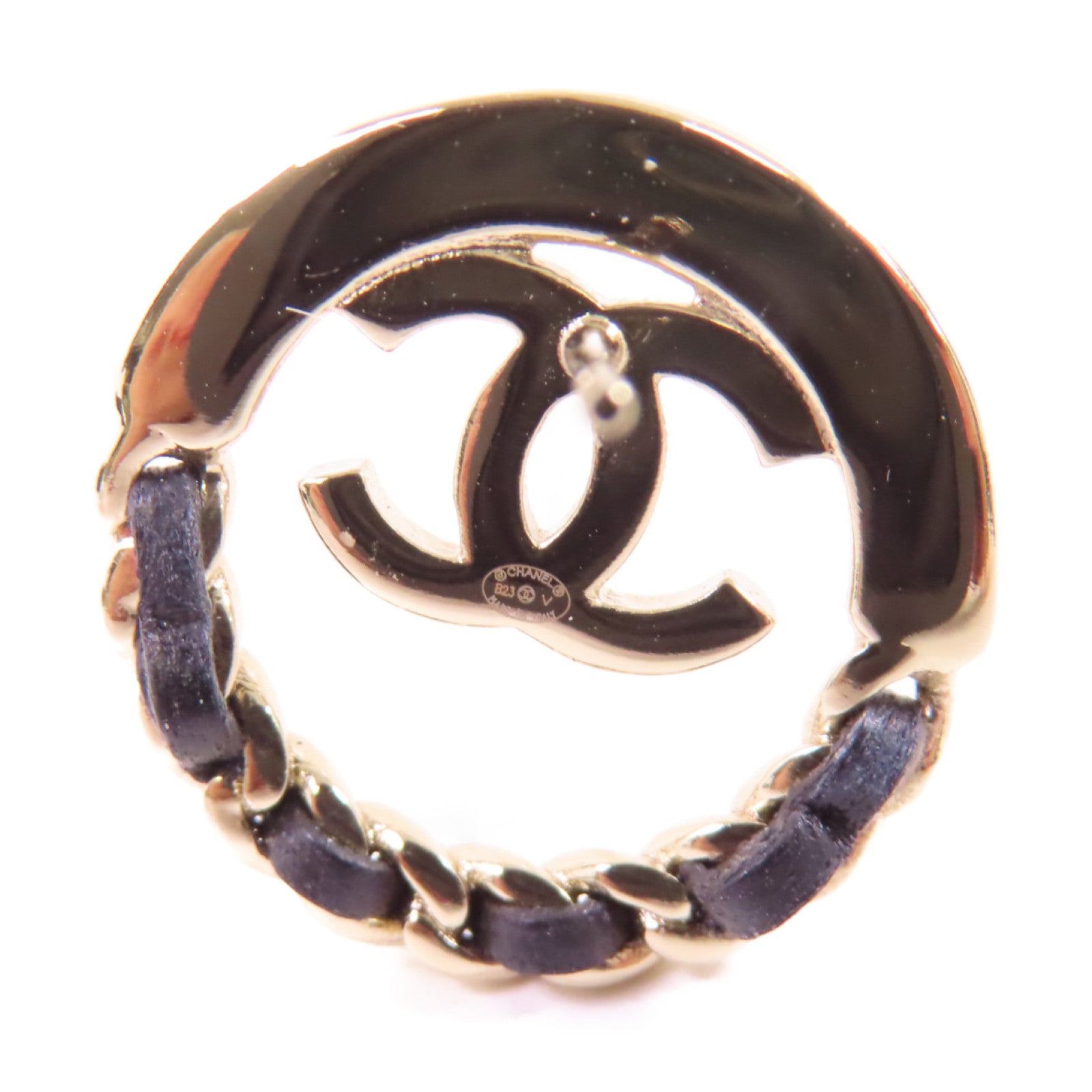CHANEL 金屬/皮革CC Earrings耳環金色/黑色