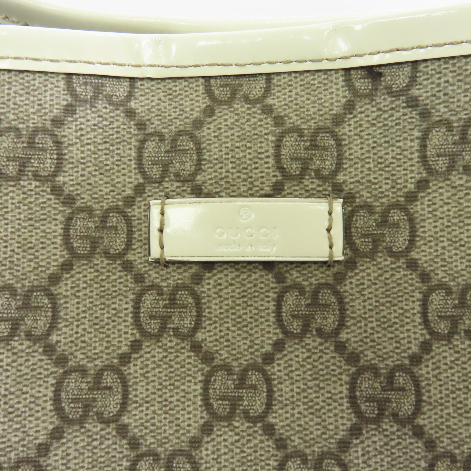 GUCCI 塗層帆布GG Supreme Tote Bag金扣手挽袋啡色/白色