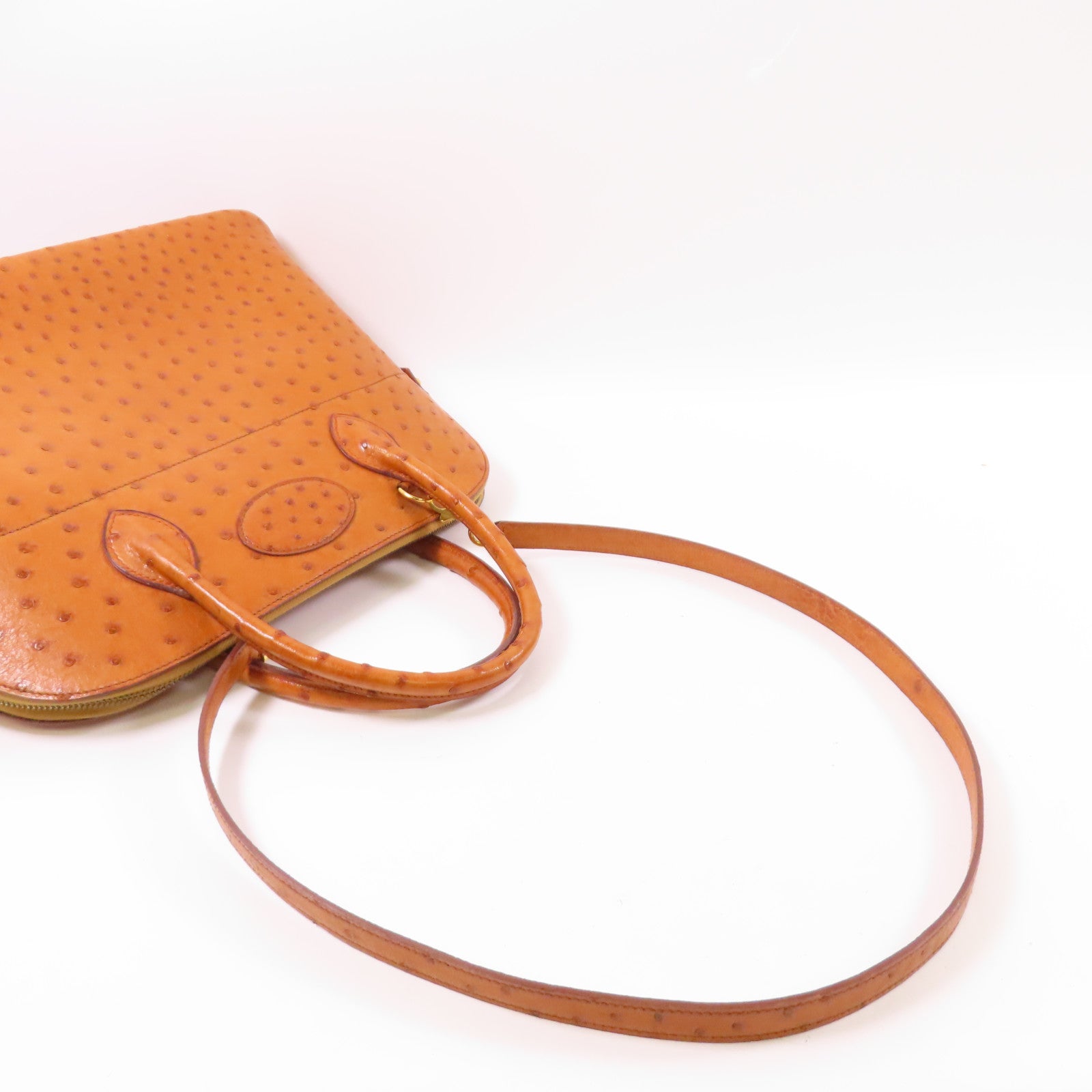 HERMES 鴕鳥皮革Bolide 35金扣手挽肩背兩用袋Gold