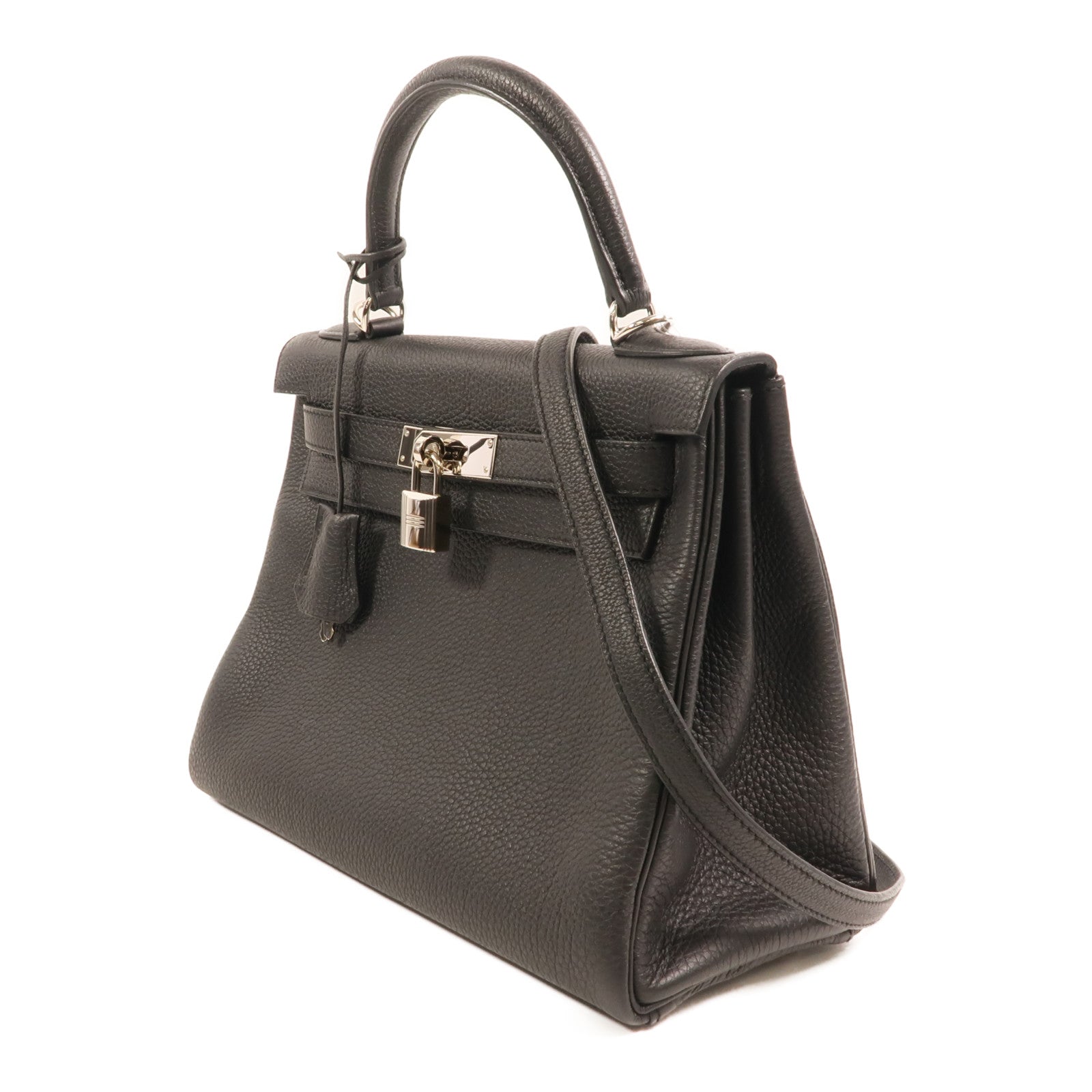 HERMES Togo皮革Kelly 28銀扣手挽肩背兩用袋Noir