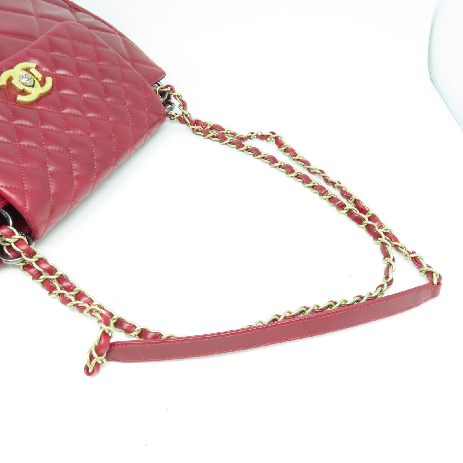 CHANEL 【激減優惠】菱格牛皮皮革Chain Shoulder金扣鏈帶肩背袋紅色