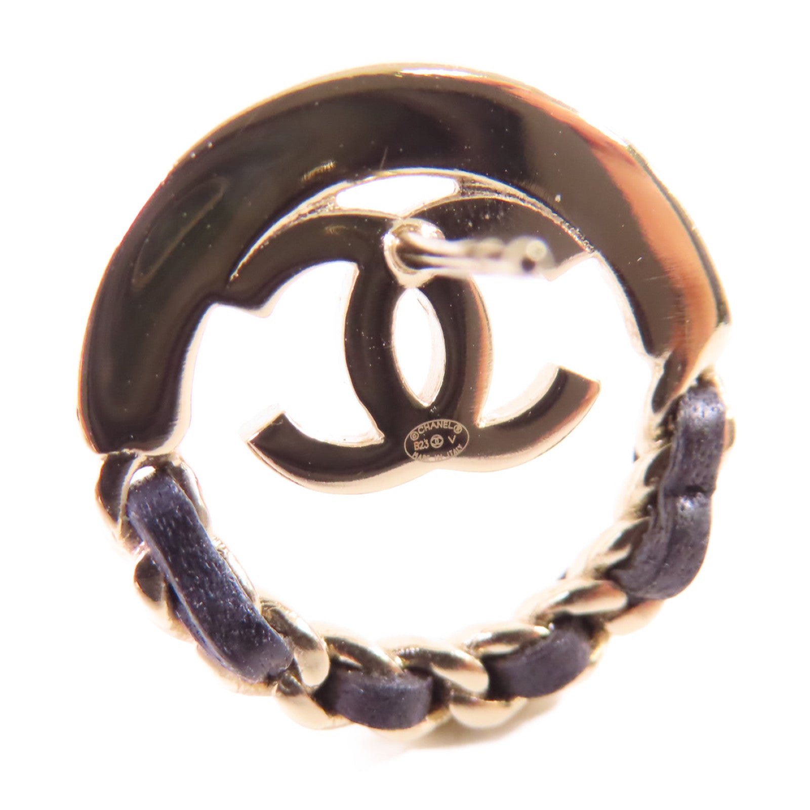 CHANEL 金屬/皮革CC Earrings耳環金色/黑色