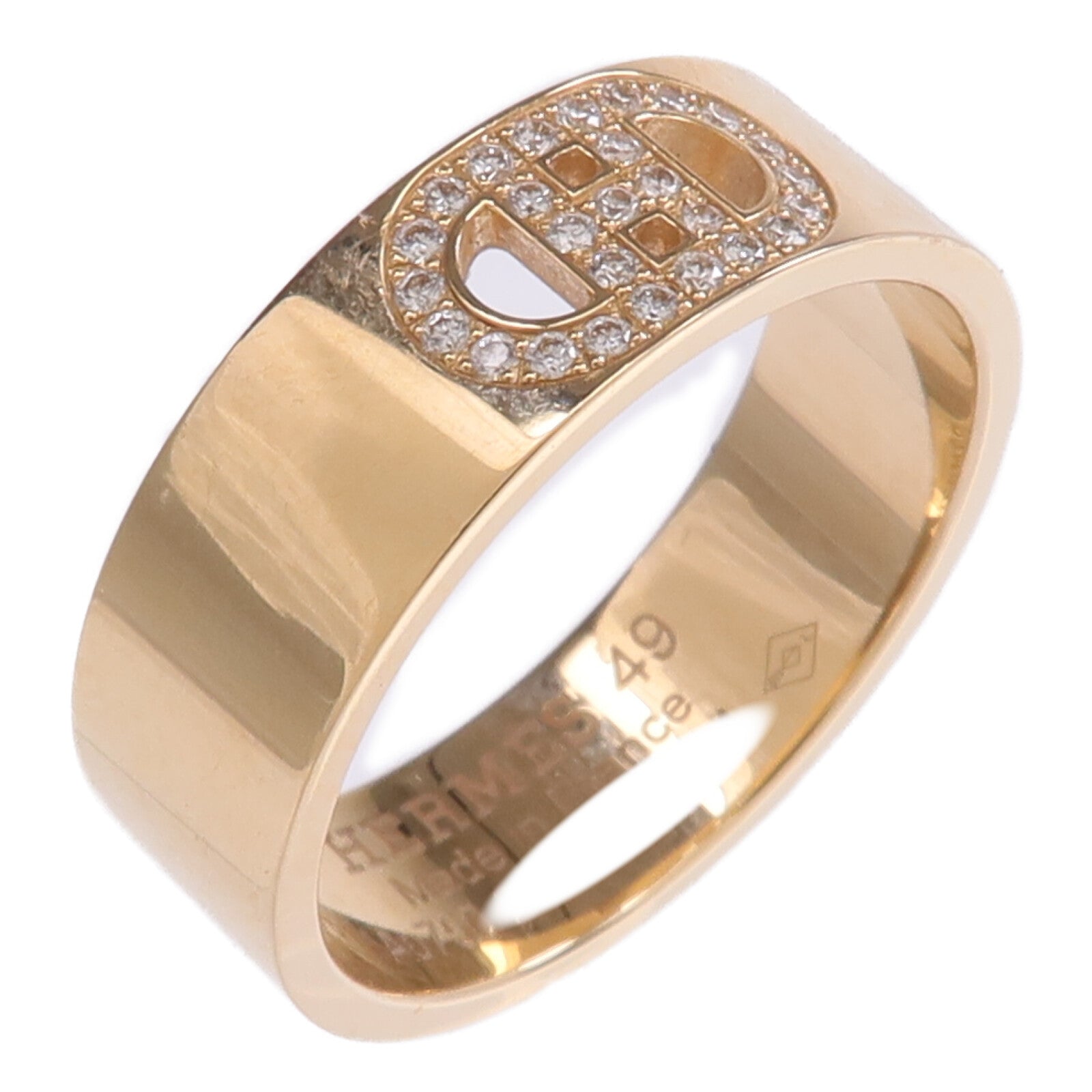 HERMES 18K玫瑰金H d'ancre Ring鑽石戒指US#5