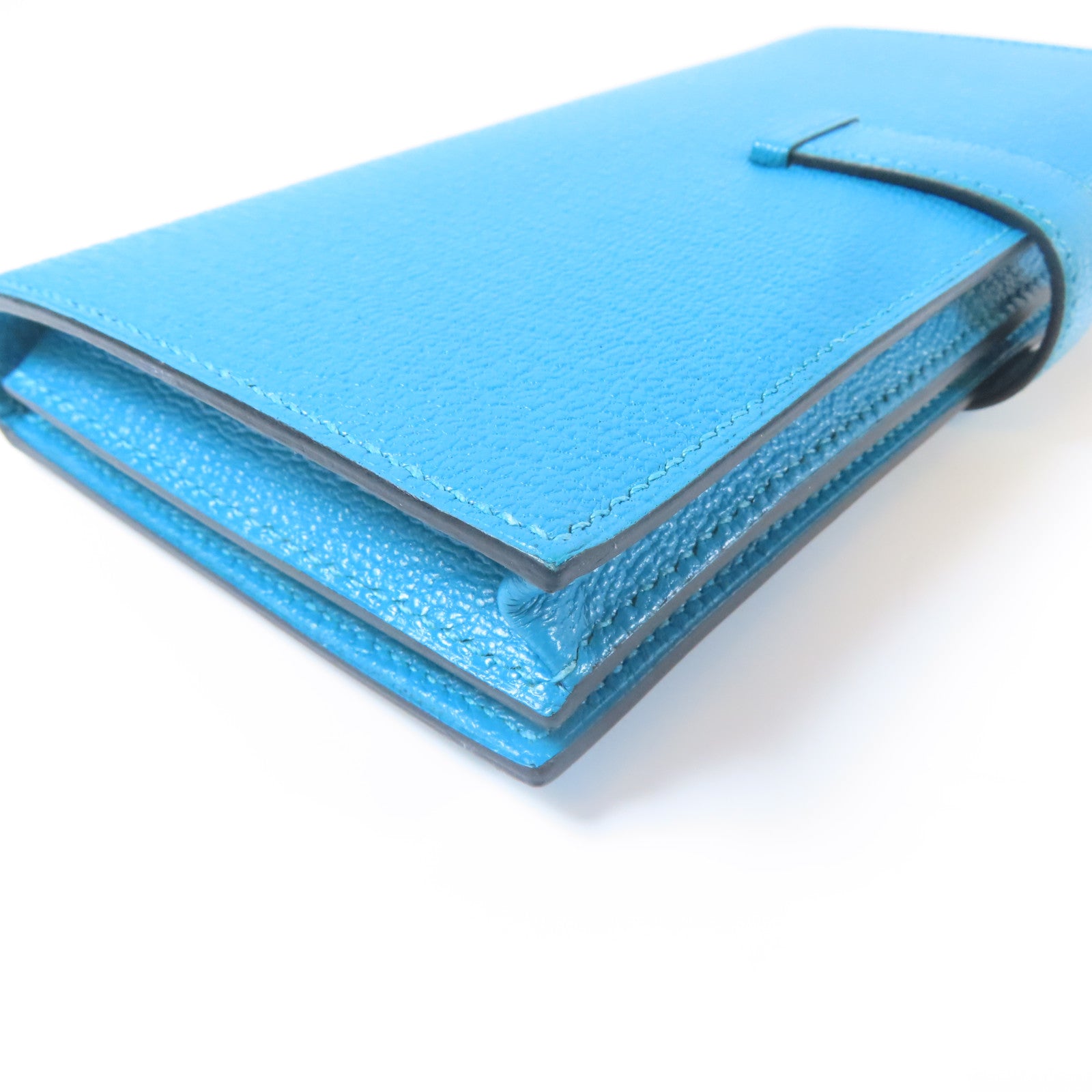 HERMES **【激減優惠】Chevre皮革Bearn Long Wallet銀扣長錢包藍色Blue Jean
